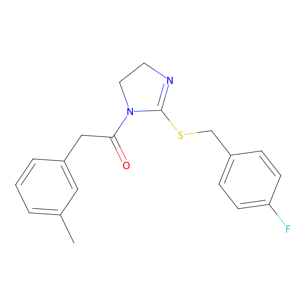 1-(2-((4-fluorobenzyl)thio)-4,5-dihydro-1H-imidazol-1-yl)-2-(m-tolyl)ethanone molecular structure, CAS 851800-21-0