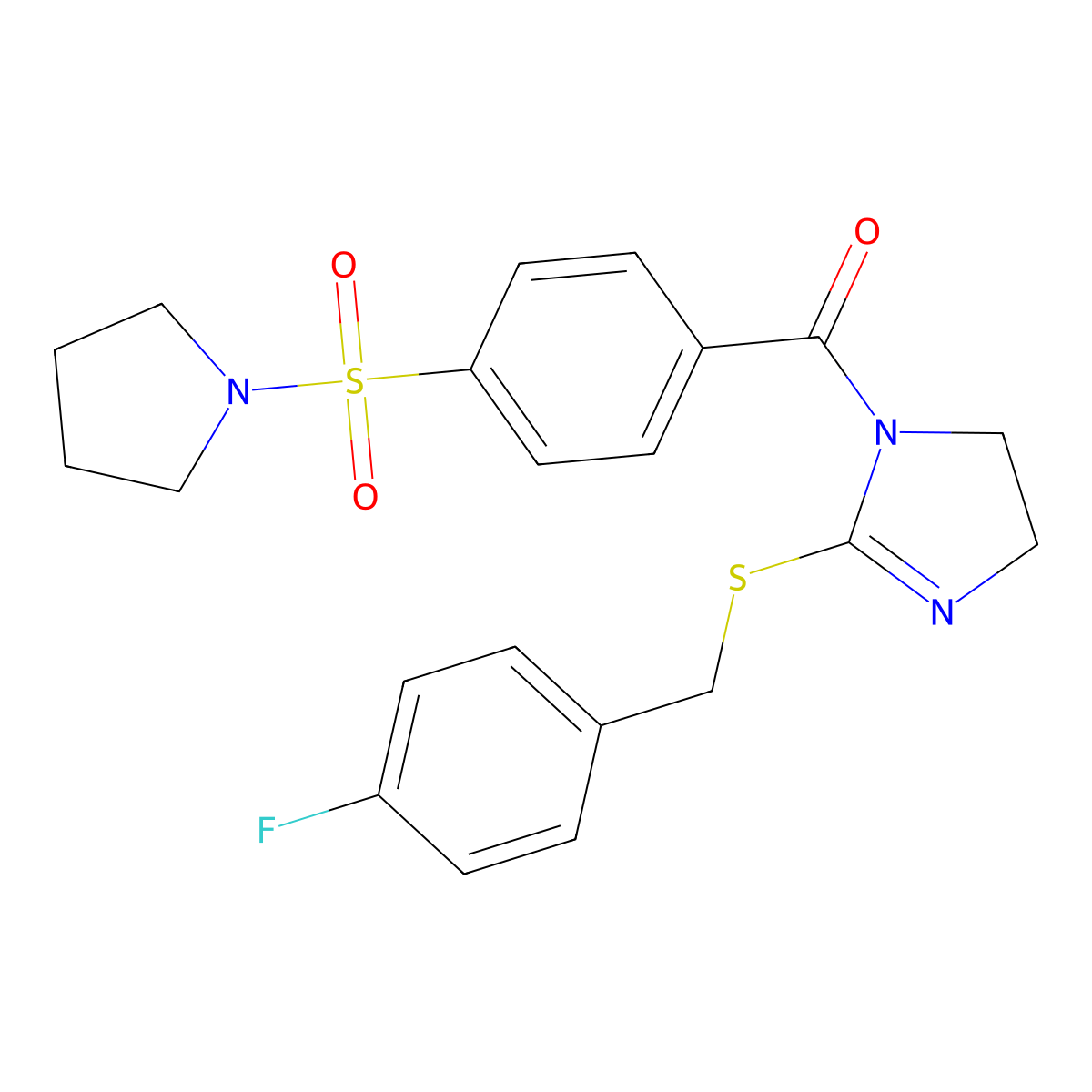 [2-[(4-Fluorophenyl)methylsulfanyl]-4,5-dihydroimidazol-1-yl]-(4-pyrrolidin-1-ylsulfonylphenyl)methanone molecular structure, CAS 851800-25-4