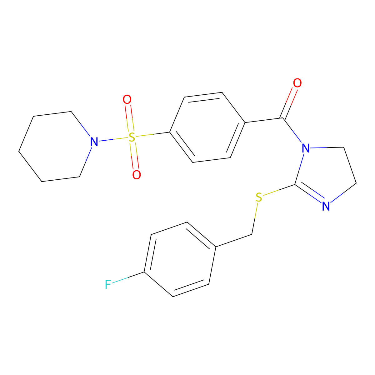 [2-[(4-Fluorophenyl)methylsulfanyl]-4,5-dihydroimidazol-1-yl]-(4-piperidin-1-ylsulfonylphenyl)methanone molecular structure, CAS 851800-26-5