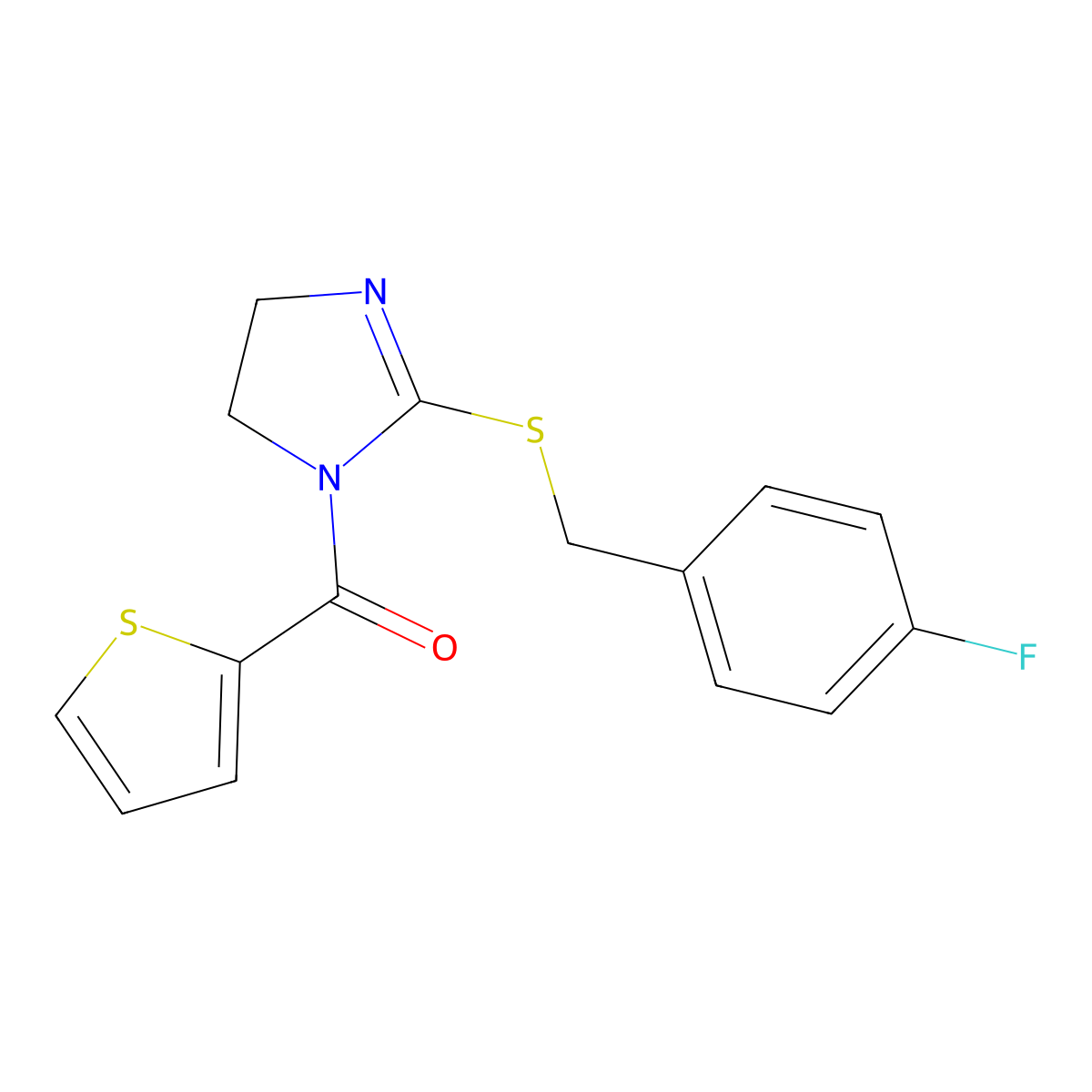 (2-((4-fluorobenzyl)thio)-4,5-dihydro-1H-imidazol-1-yl)(thiophen-2-yl)methanone molecular structure, CAS 851800-30-1