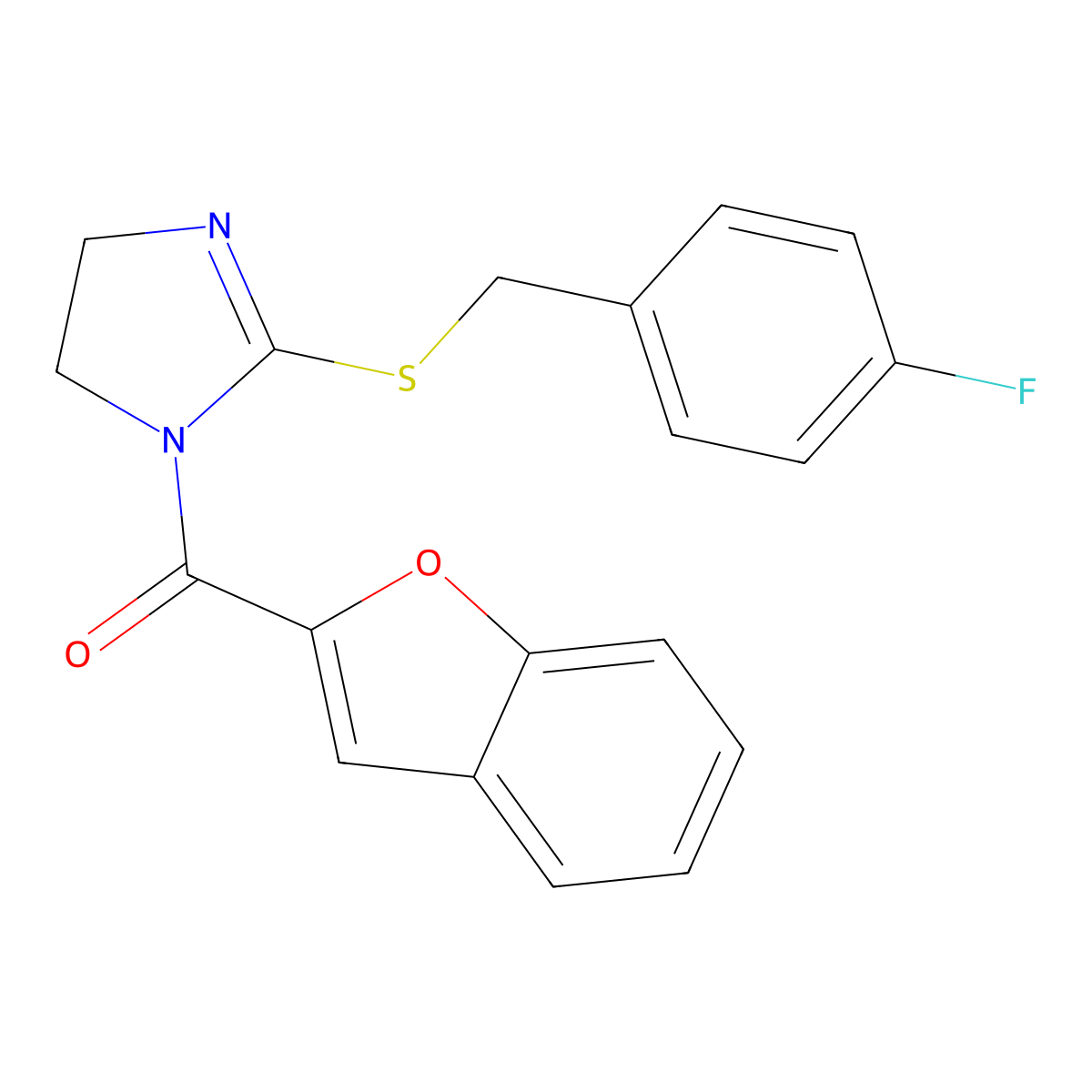 benzofuran-2-yl(2-((4-fluorobenzyl)thio)-4,5-dihydro-1H-imidazol-1-yl)methanone molecular structure, CAS 851800-32-3