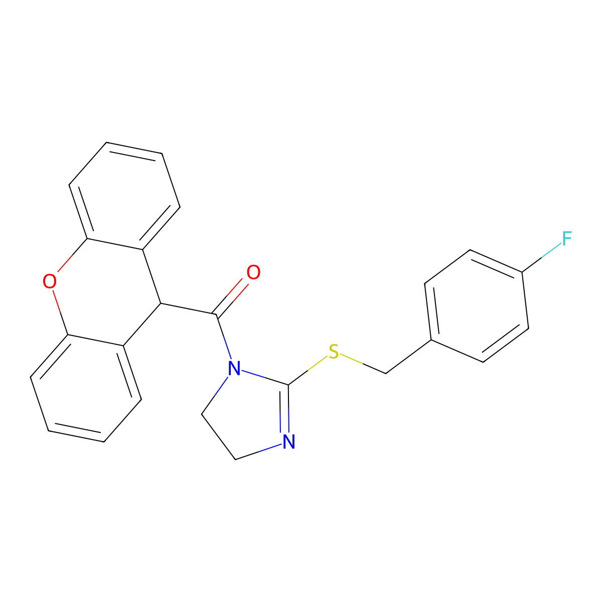 (2-((4-fluorobenzyl)thio)-4,5-dihydro-1H-imidazol-1-yl)(9H-xanthen-9-yl)methanone molecular structure, CAS 851800-33-4