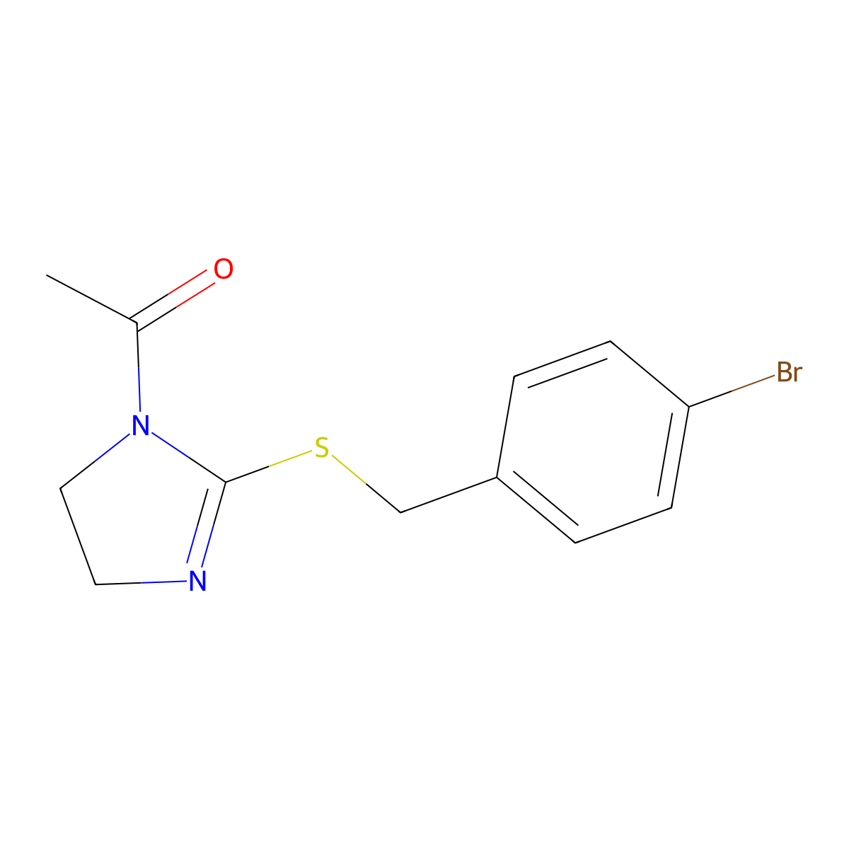 1-[2-[(4-Bromophenyl)methylsulfanyl]-4,5-dihydroimidazol-1-yl]ethanone molecular structure, CAS 851800-34-5