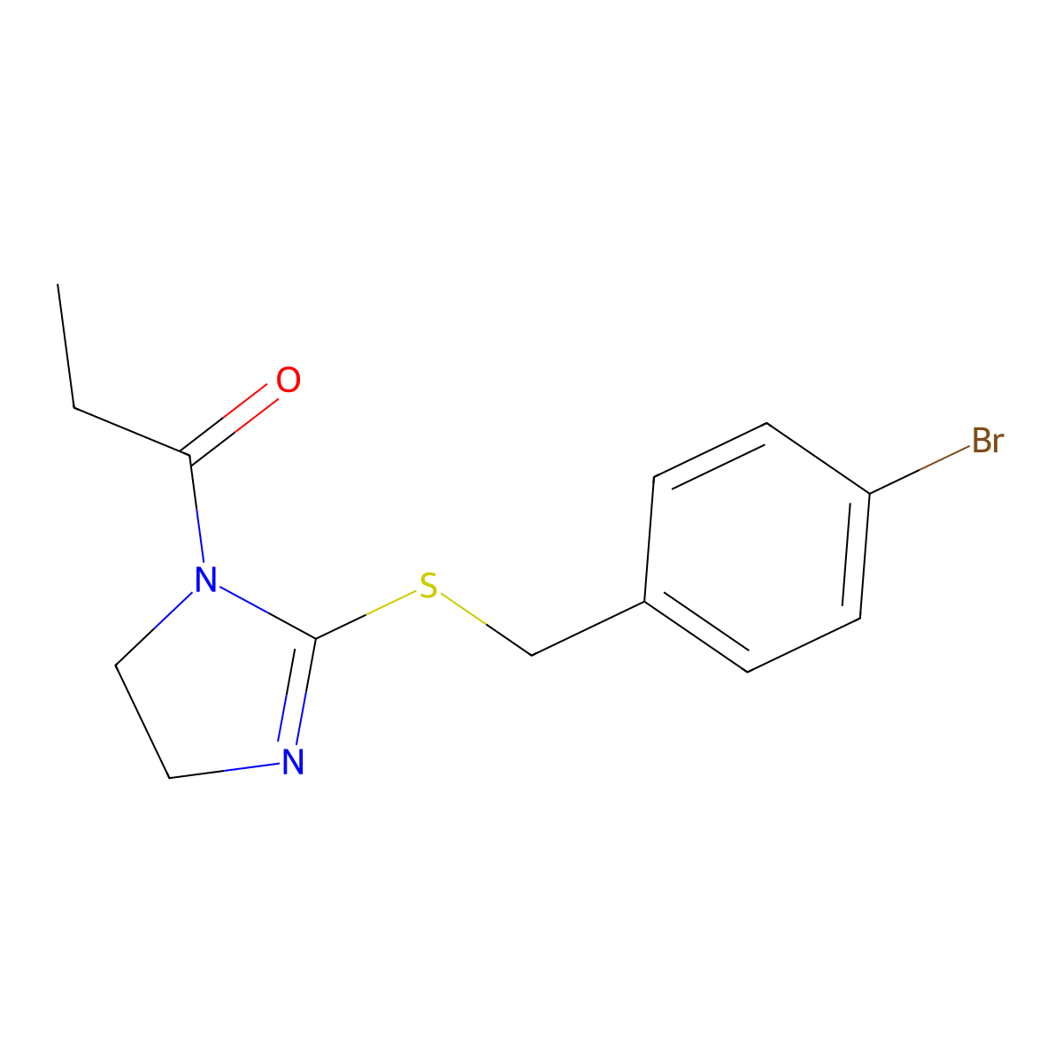 1-(2-((4-bromobenzyl)thio)-4,5-dihydro-1H-imidazol-1-yl)propan-1-one molecular structure, CAS 851800-35-6