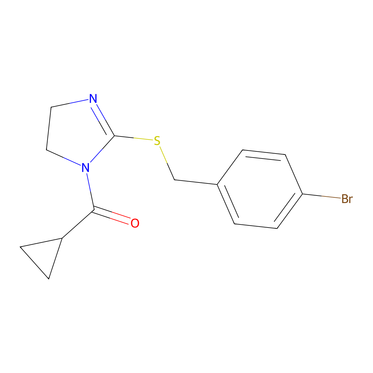 (2-((4-bromobenzyl)thio)-4,5-dihydro-1H-imidazol-1-yl)(cyclopropyl)methanone molecular structure, CAS 851800-36-7