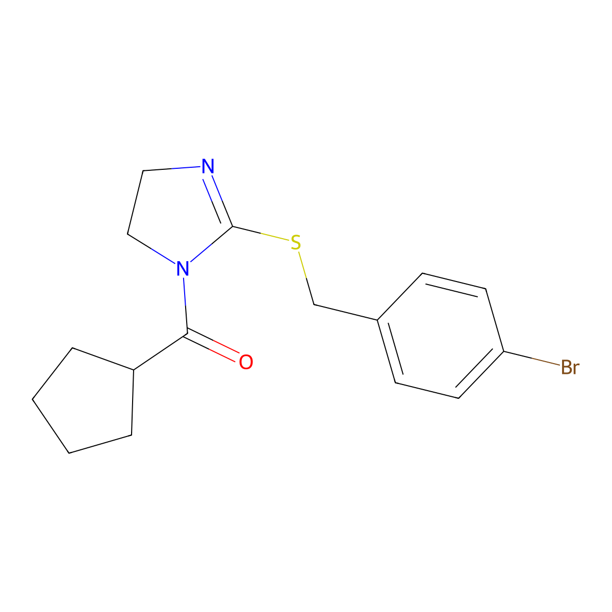 [2-[(4-Bromophenyl)methylsulfanyl]-4,5-dihydroimidazol-1-yl]-cyclopentylmethanone molecular structure, CAS 851800-37-8