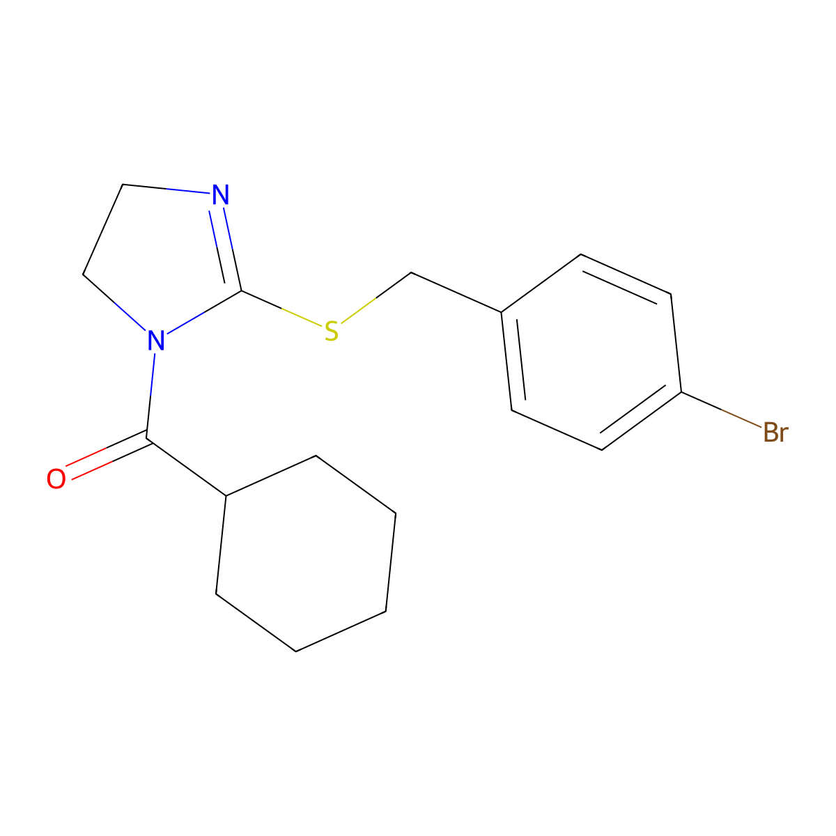 (2-((4-bromobenzyl)thio)-4,5-dihydro-1H-imidazol-1-yl)(cyclohexyl)methanone molecular structure, CAS 851800-38-9