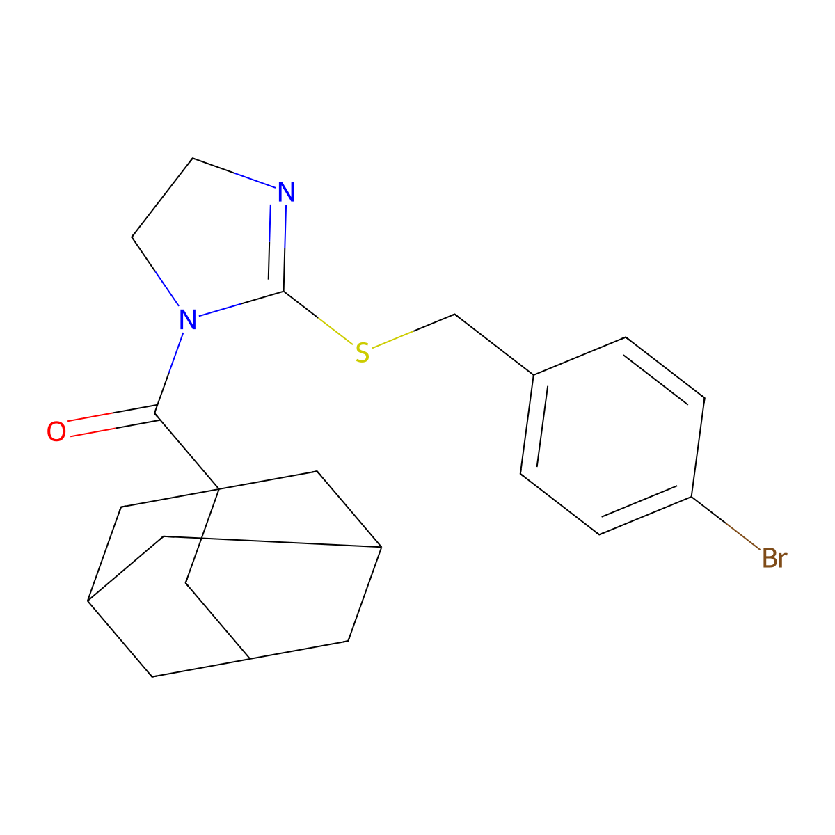 1-Adamantyl-[2-[(4-bromophenyl)methylsulfanyl]-4,5-dihydroimidazol-1-yl]methanone molecular structure, CAS 851800-39-0