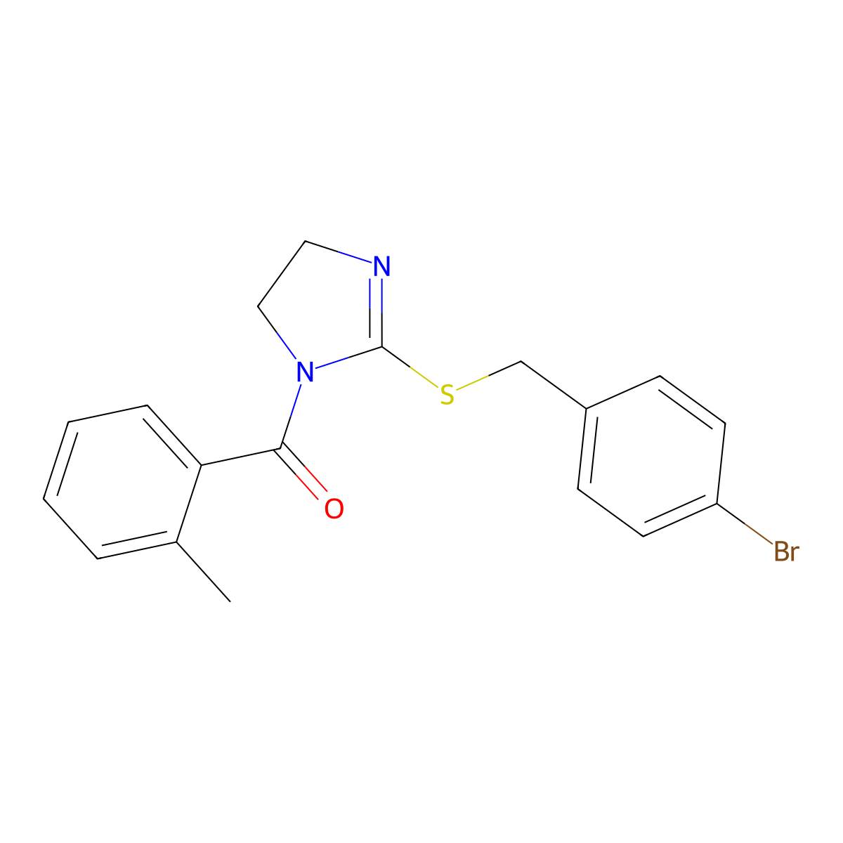 (2-((4-bromobenzyl)thio)-4,5-dihydro-1H-imidazol-1-yl)(o-tolyl)methanone molecular structure, CAS 851800-41-4