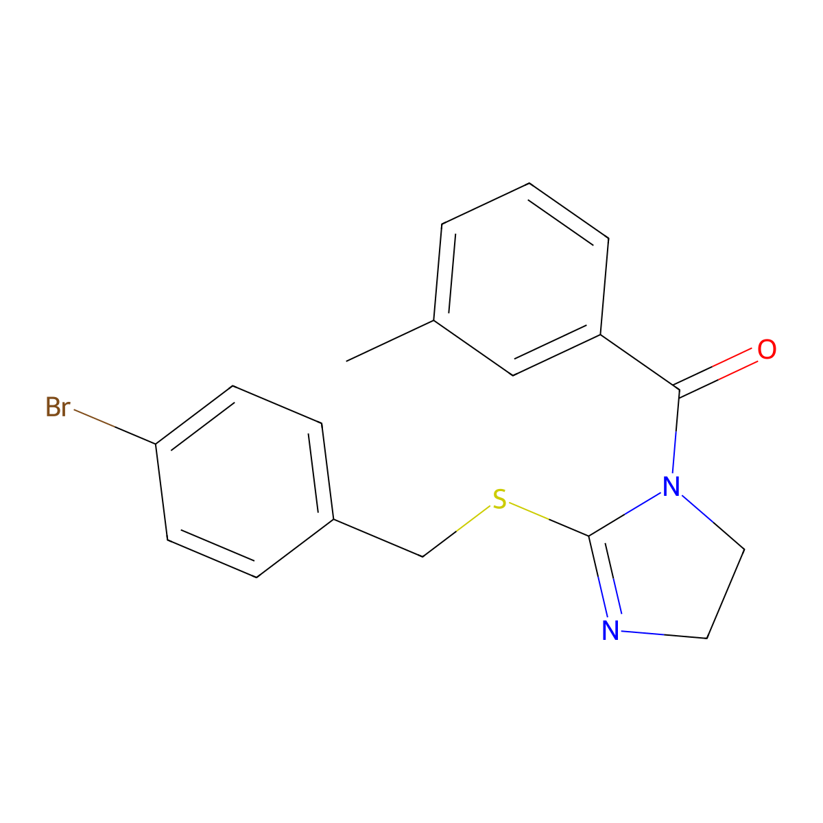 (2-((4-bromobenzyl)thio)-4,5-dihydro-1H-imidazol-1-yl)(m-tolyl)methanone molecular structure, CAS 851800-42-5