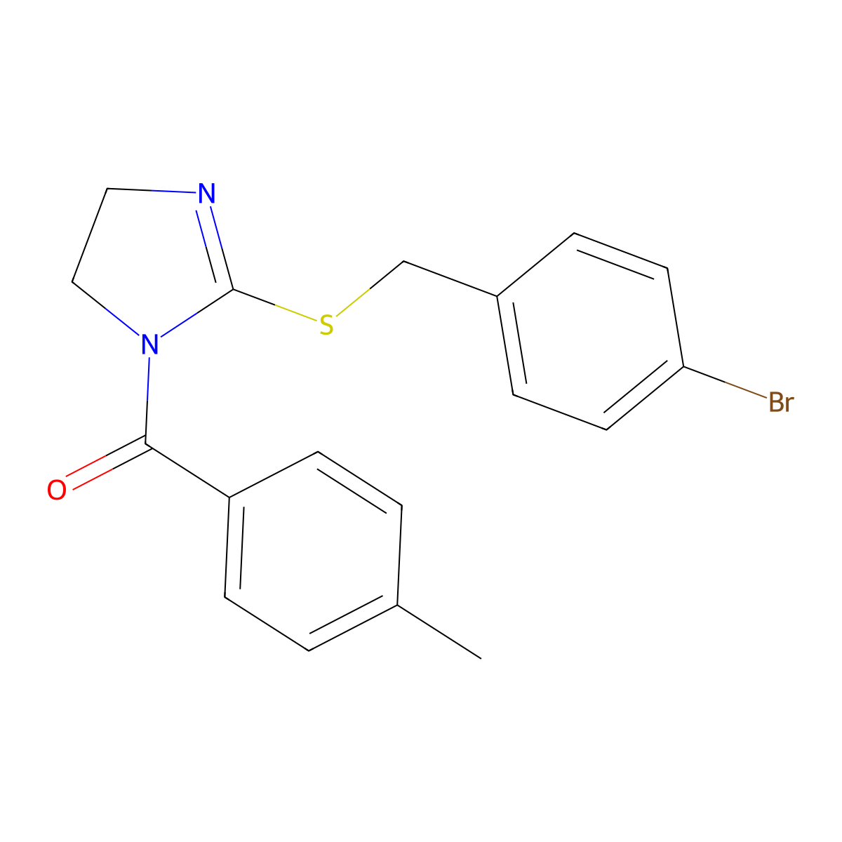 (2-((4-bromobenzyl)thio)-4,5-dihydro-1H-imidazol-1-yl)(p-tolyl)methanone molecular structure, CAS 851800-43-6