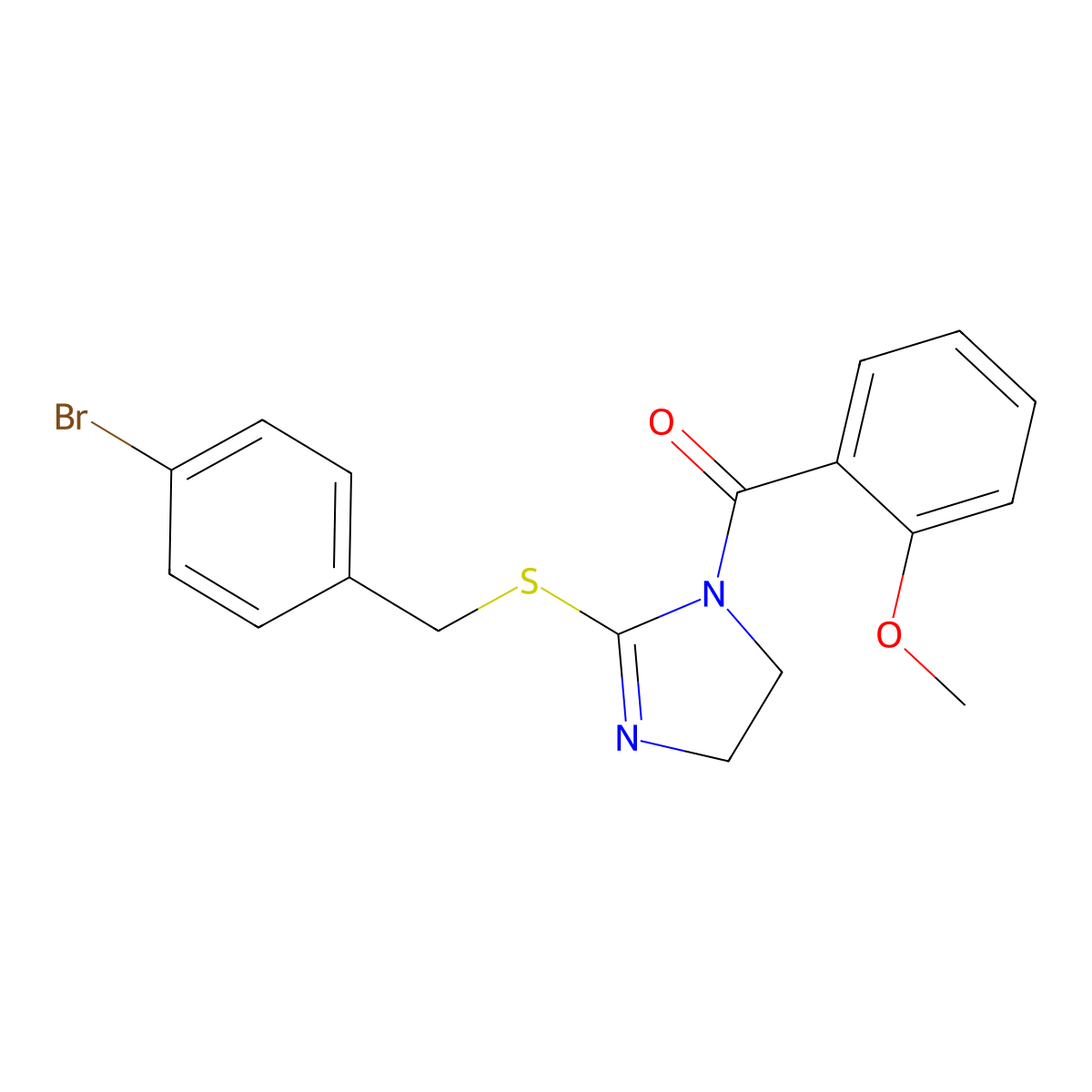 (2-((4-bromobenzyl)thio)-4,5-dihydro-1H-imidazol-1-yl)(2-methoxyphenyl)methanone molecular structure, CAS 851800-44-7