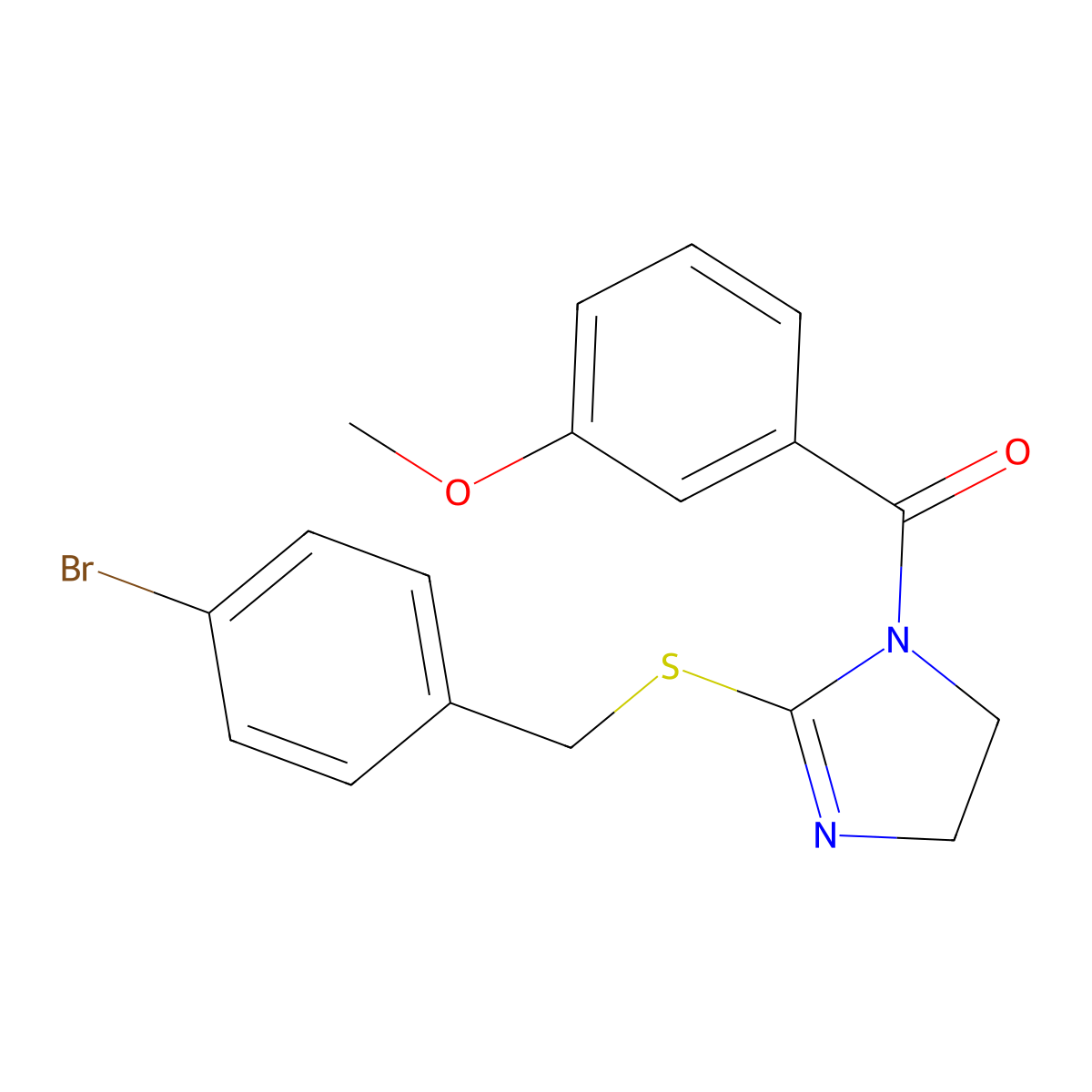 (2-((4-bromobenzyl)thio)-4,5-dihydro-1H-imidazol-1-yl)(3-methoxyphenyl)methanone molecular structure, CAS 851800-45-8