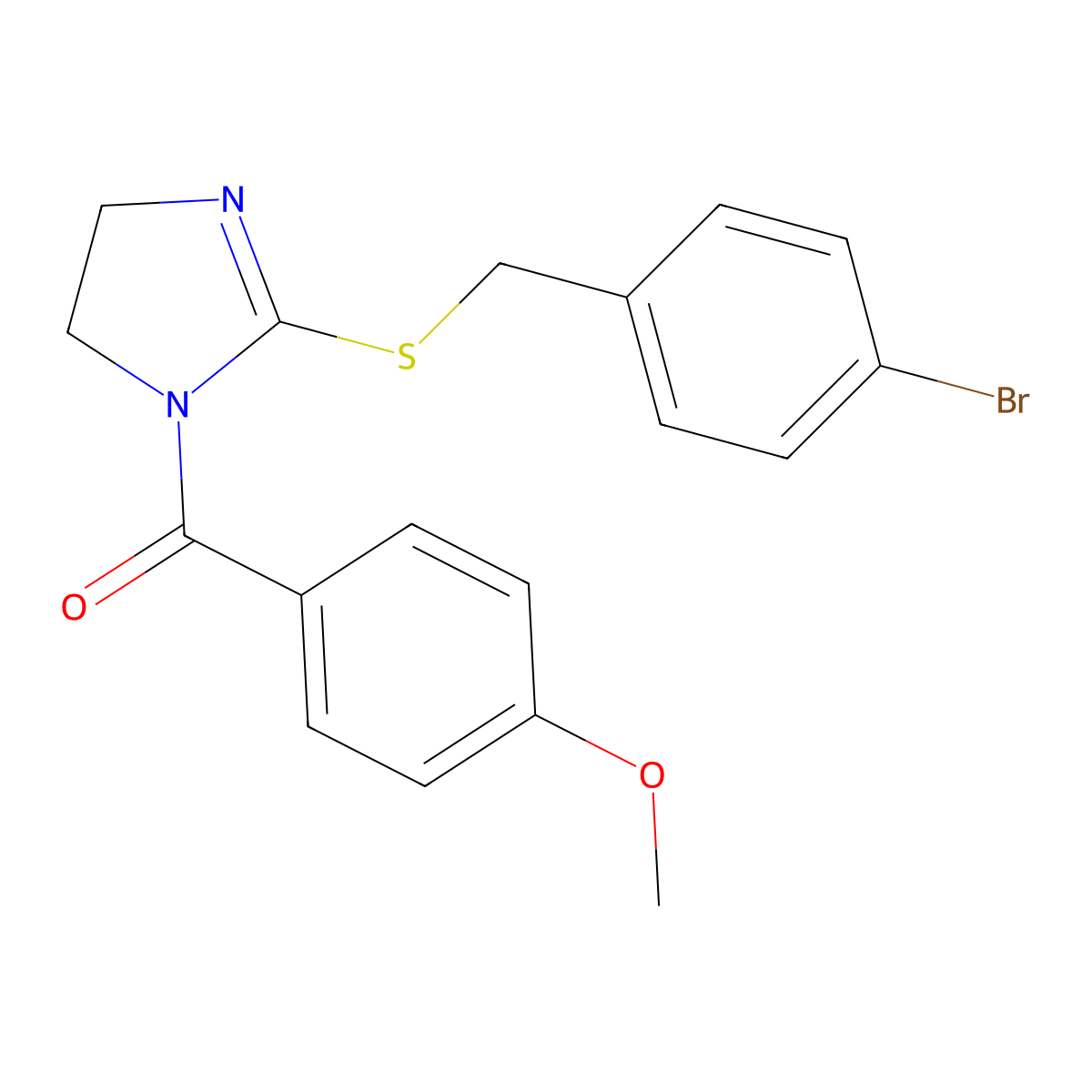 (2-((4-bromobenzyl)thio)-4,5-dihydro-1H-imidazol-1-yl)(4-methoxyphenyl)methanone molecular structure, CAS 851800-46-9