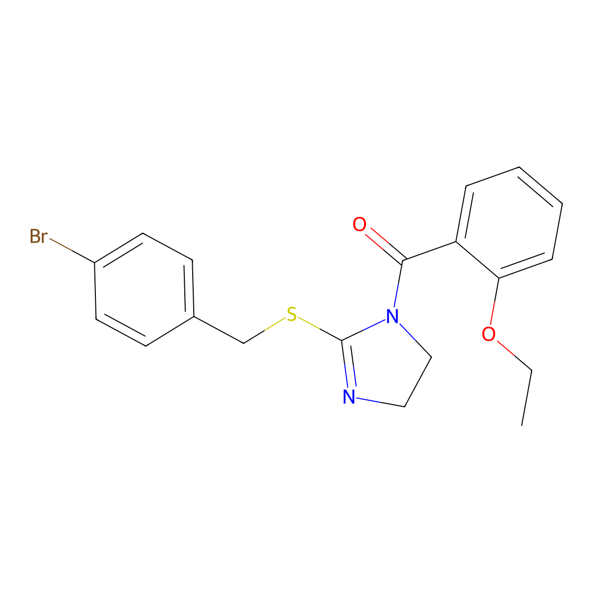 (2-((4-bromobenzyl)thio)-4,5-dihydro-1H-imidazol-1-yl)(2-ethoxyphenyl)methanone molecular structure, CAS 851800-47-0