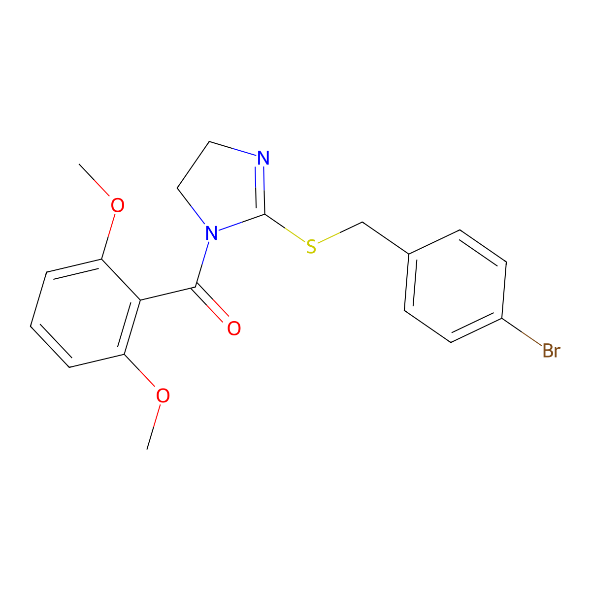 [2-[(4-Bromophenyl)methylsulfanyl]-4,5-dihydroimidazol-1-yl]-(2,6-dimethoxyphenyl)methanone molecular structure, CAS 851800-55-0