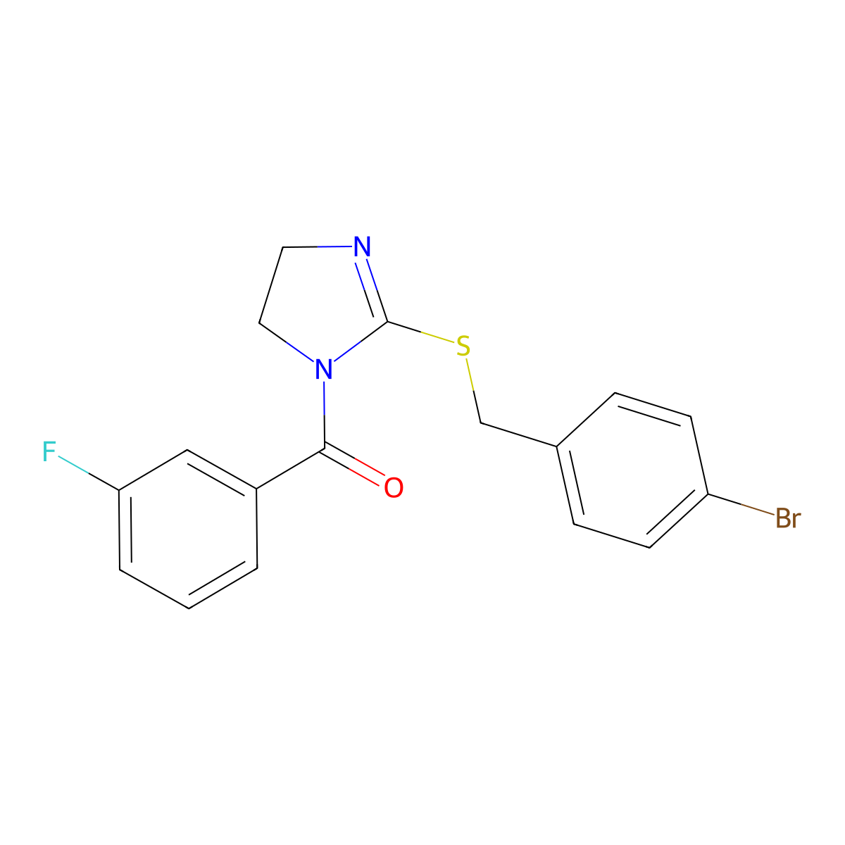 (2-((4-bromobenzyl)thio)-4,5-dihydro-1H-imidazol-1-yl)(3-fluorophenyl)methanone molecular structure, CAS 851800-61-8