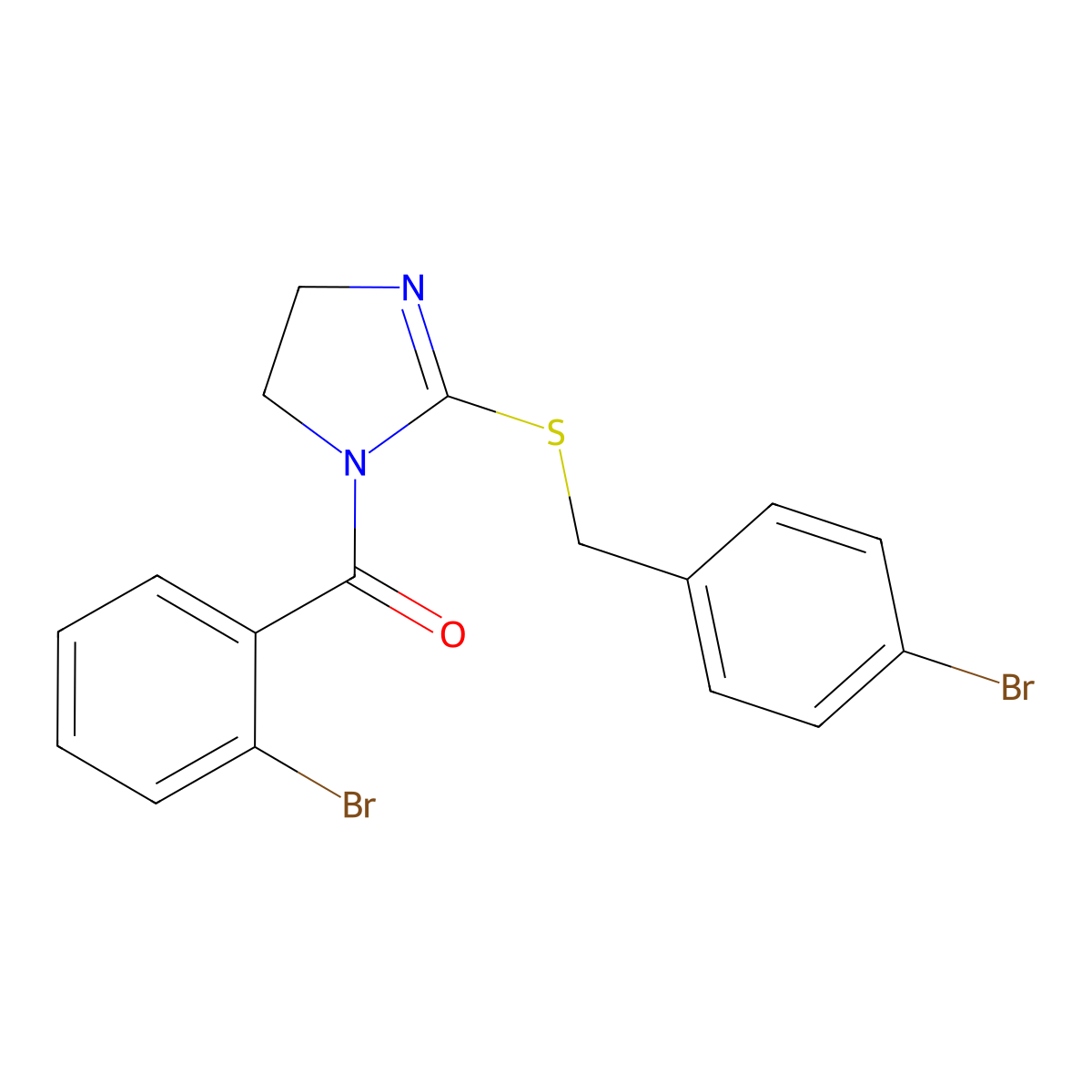 (2-Bromophenyl)-[2-[(4-bromophenyl)methylsulfanyl]-4,5-dihydroimidazol-1-yl]methanone molecular structure, CAS 851800-63-0
