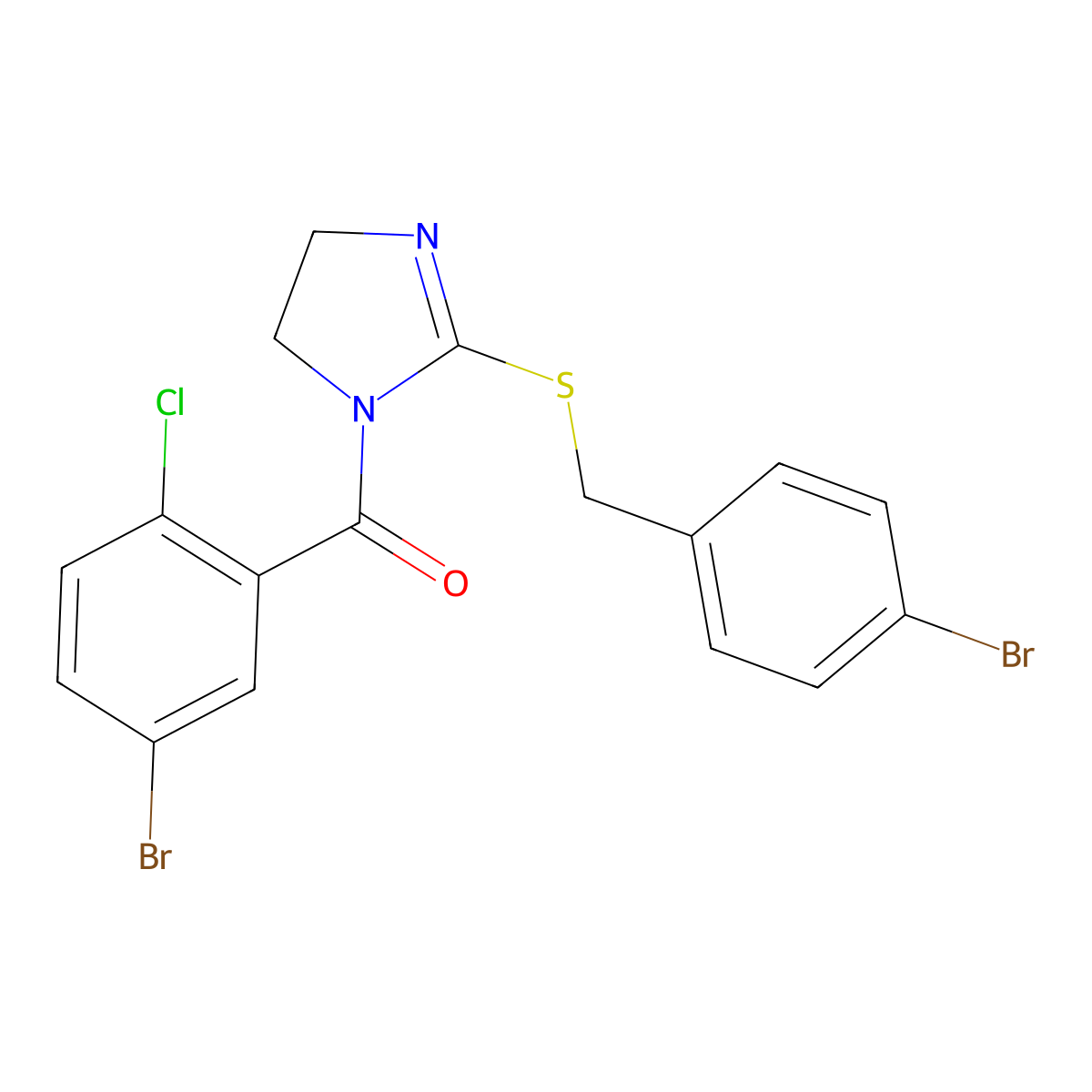 (5-bromo-2-chlorophenyl)(2-((4-bromobenzyl)thio)-4,5-dihydro-1H-imidazol-1-yl)methanone molecular structure, CAS 851800-66-3