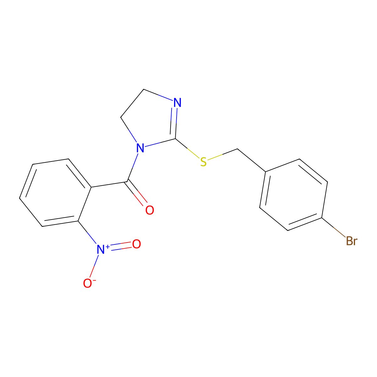 [2-[(4-Bromophenyl)methylsulfanyl]-4,5-dihydroimidazol-1-yl]-(2-nitrophenyl)methanone molecular structure, CAS 851800-67-4