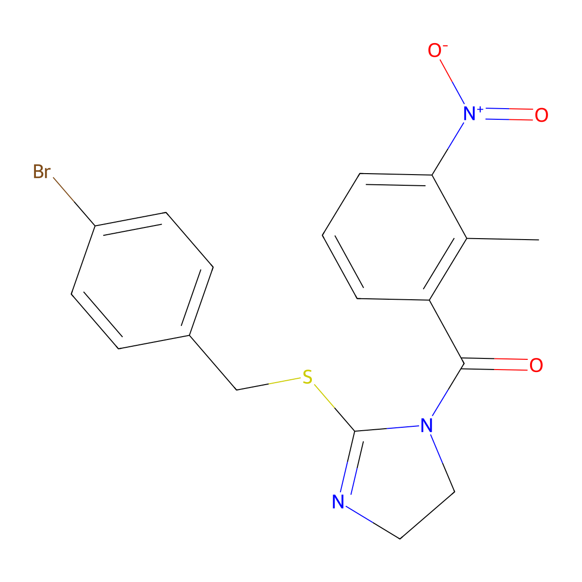 (2-((4-bromobenzyl)thio)-4,5-dihydro-1H-imidazol-1-yl)(2-methyl-3-nitrophenyl)methanone molecular structure, CAS 851800-70-9