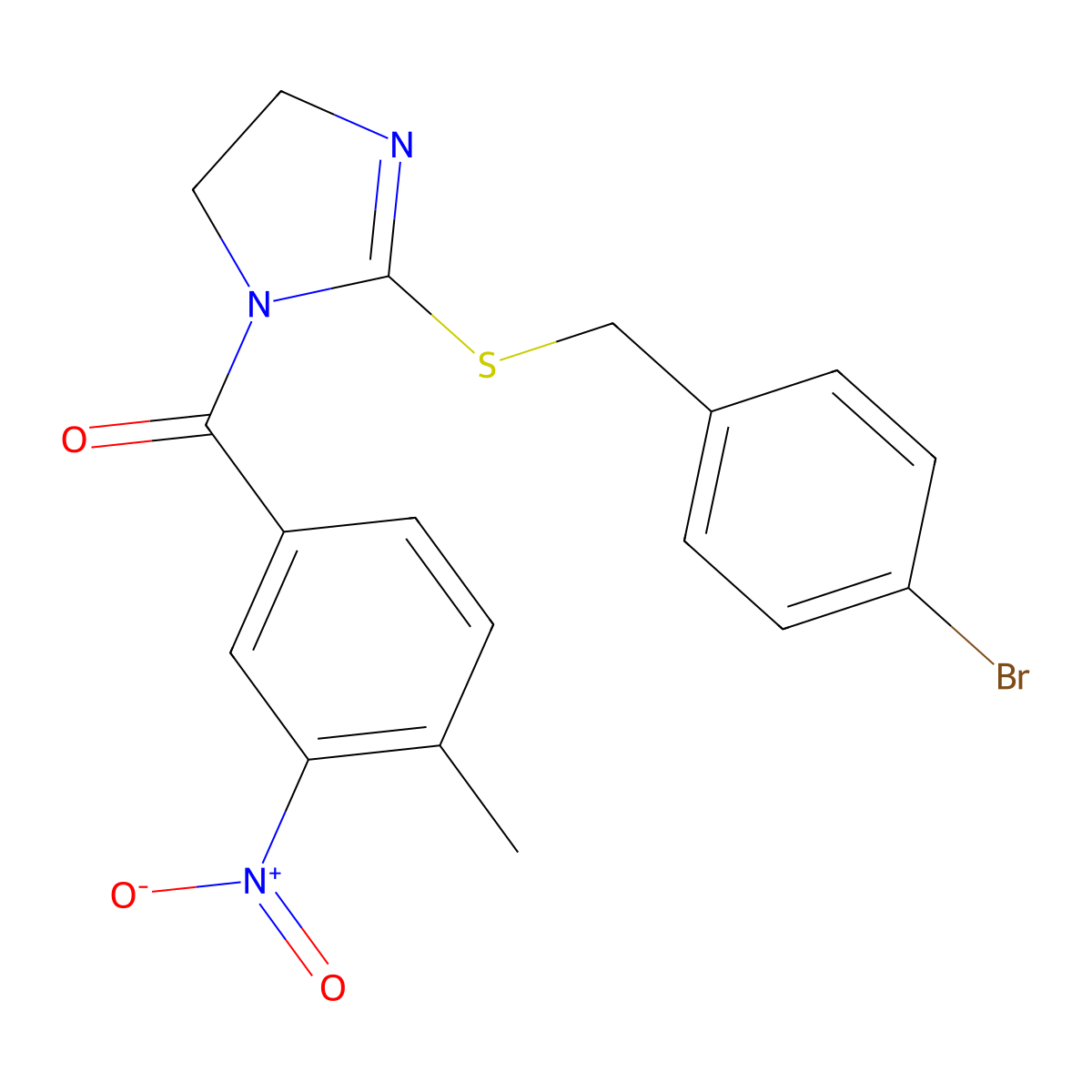 [2-[(4-Bromophenyl)methylsulfanyl]-4,5-dihydroimidazol-1-yl]-(4-methyl-3-nitrophenyl)methanone molecular structure, CAS 851800-71-0