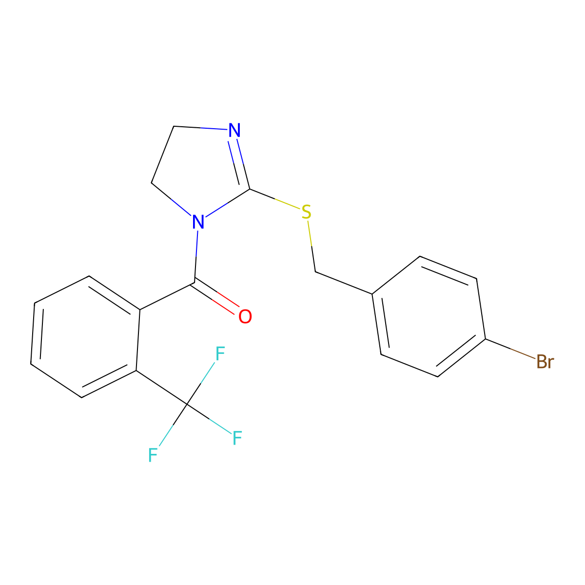 [2-[(4-Bromophenyl)methylsulfanyl]-4,5-dihydroimidazol-1-yl]-[2-(trifluoromethyl)phenyl]methanone molecular structure, CAS 851800-72-1