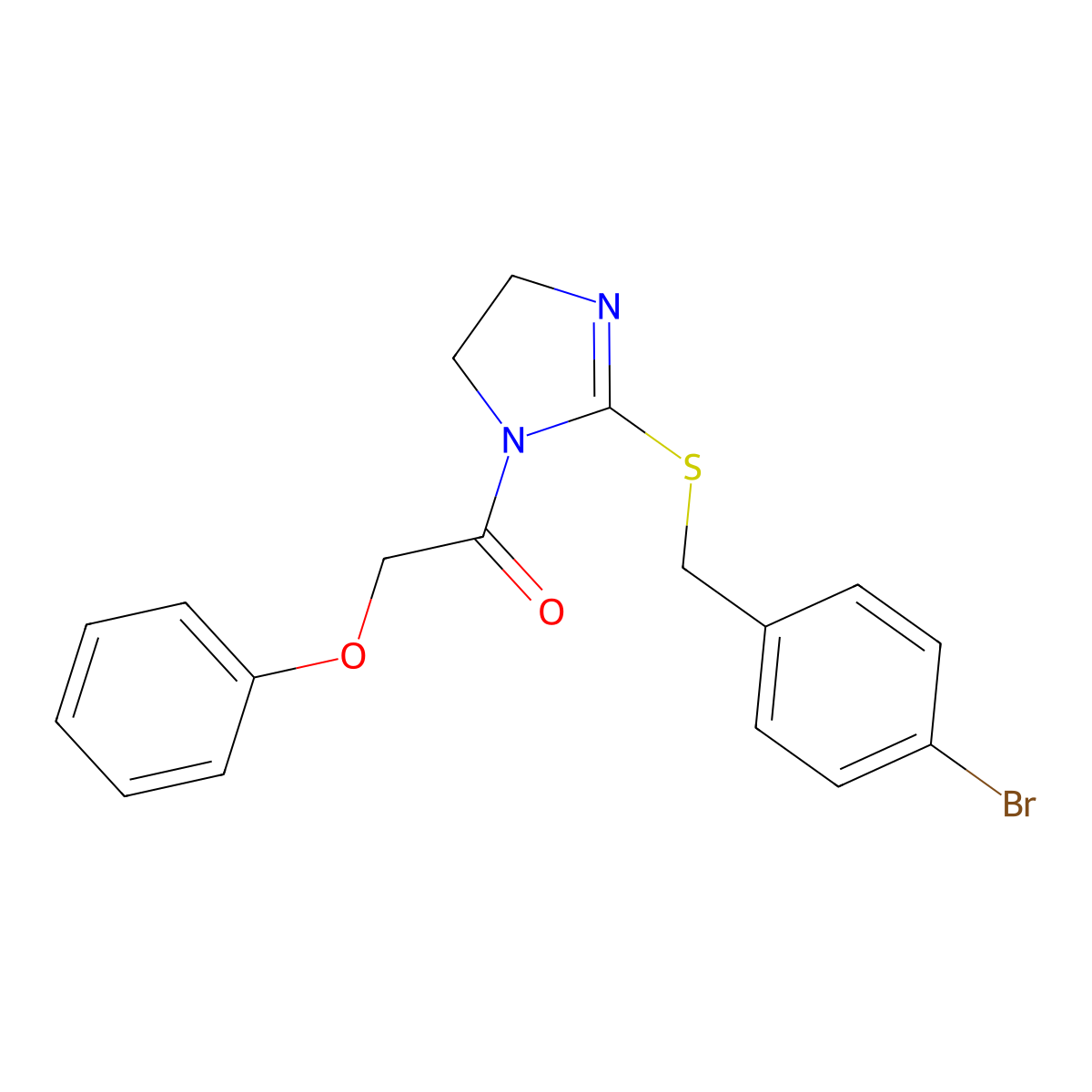 1-[2-[(4-Bromophenyl)methylsulfanyl]-4,5-dihydroimidazol-1-yl]-2-phenoxyethanone molecular structure, CAS 851800-73-2