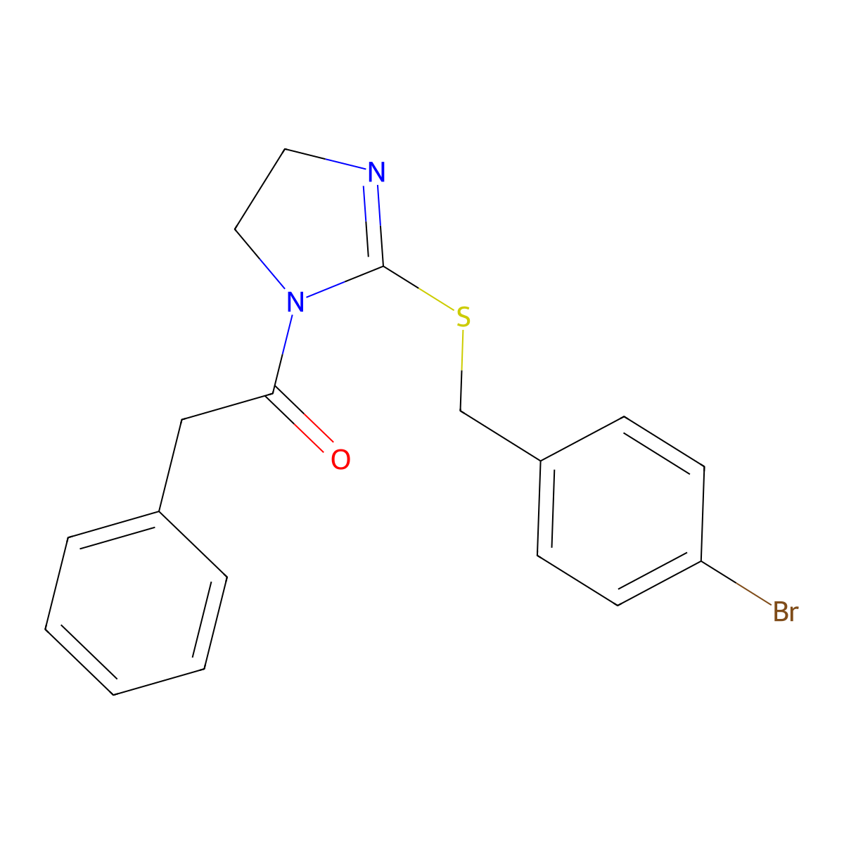 1-[2-[(4-Bromophenyl)methylsulfanyl]-4,5-dihydroimidazol-1-yl]-2-phenylethanone molecular structure, CAS 851800-75-4