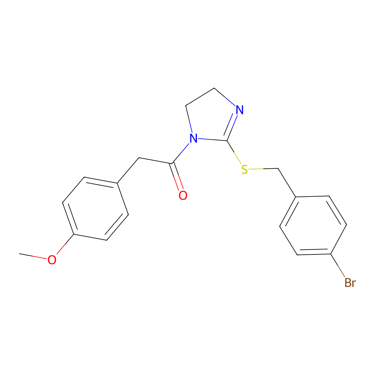 1-[2-[(4-Bromophenyl)methylsulfanyl]-4,5-dihydroimidazol-1-yl]-2-(4-methoxyphenyl)ethanone molecular structure, CAS 851800-76-5