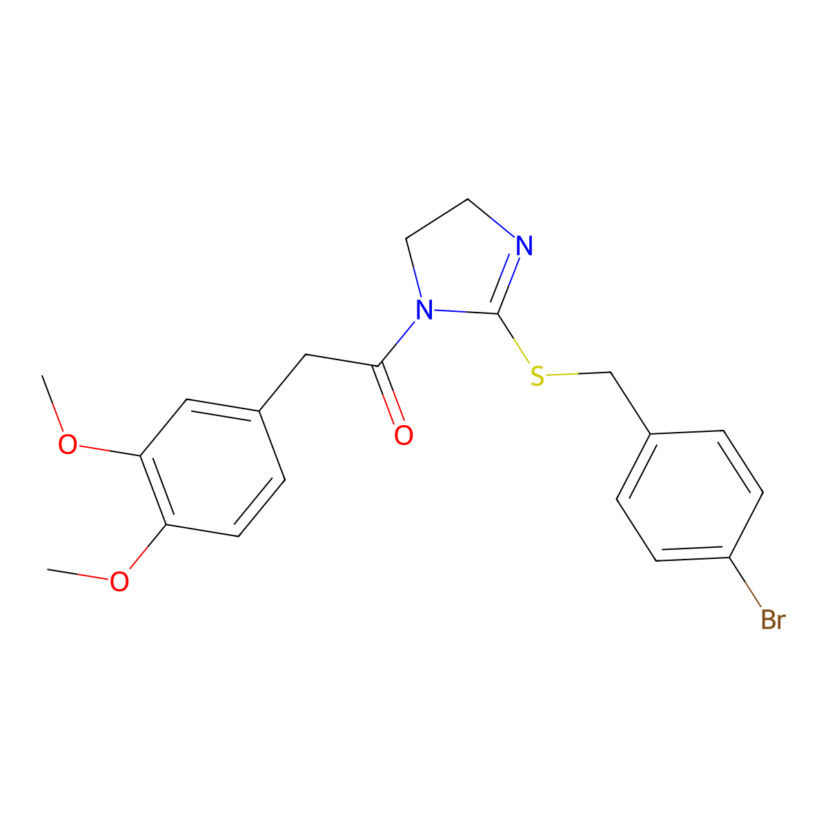 1-[2-[(4-Bromophenyl)methylsulfanyl]-4,5-dihydroimidazol-1-yl]-2-(3,4-dimethoxyphenyl)ethanone molecular structure, CAS 851800-77-6