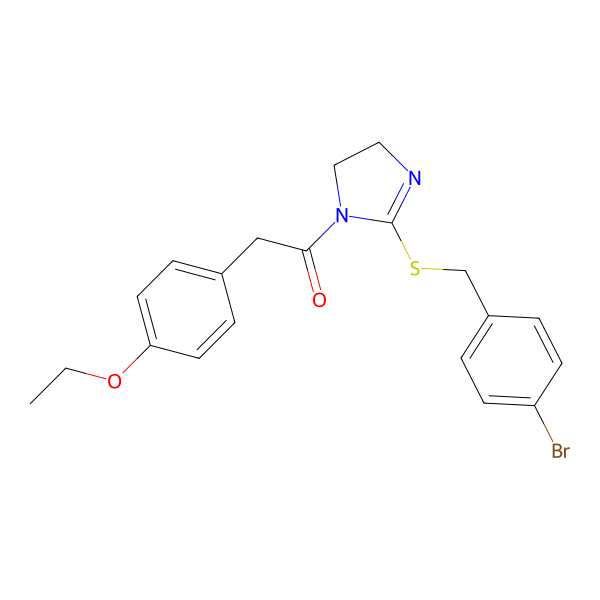 1-[2-[(4-Bromophenyl)methylsulfanyl]-4,5-dihydroimidazol-1-yl]-2-(4-ethoxyphenyl)ethanone molecular structure, CAS 851800-78-7