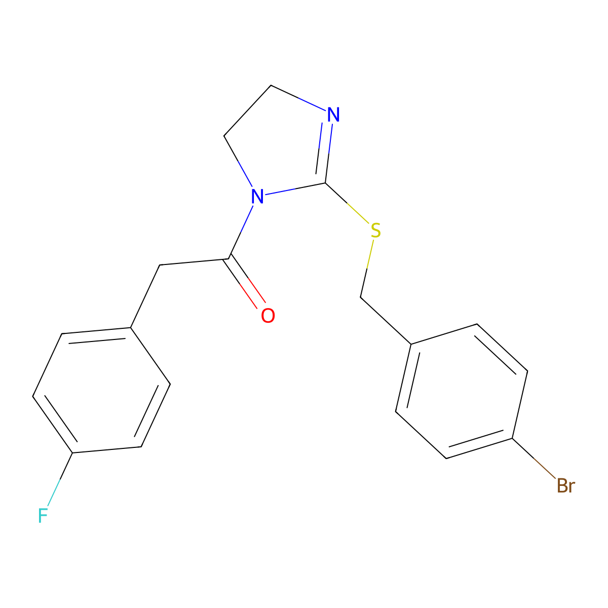 1-(2-((4-bromobenzyl)thio)-4,5-dihydro-1H-imidazol-1-yl)-2-(4-fluorophenyl)ethanone molecular structure, CAS 851800-79-8