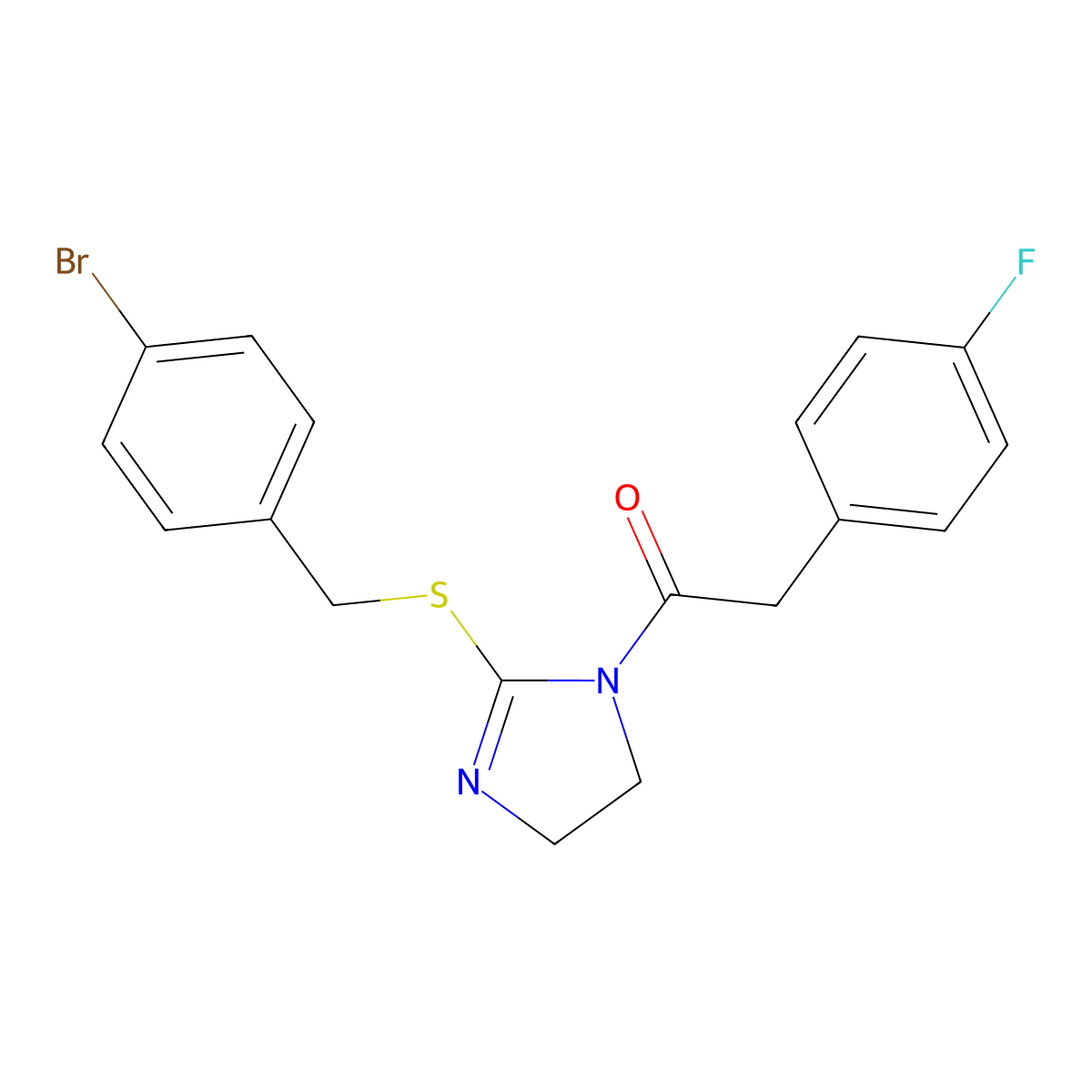 1-(2-((4-bromobenzyl)thio)-4,5-dihydro-1H-imidazol-1-yl)-2-(4-fluorophenyl)ethanone molecular structure, CAS 851800-79-8