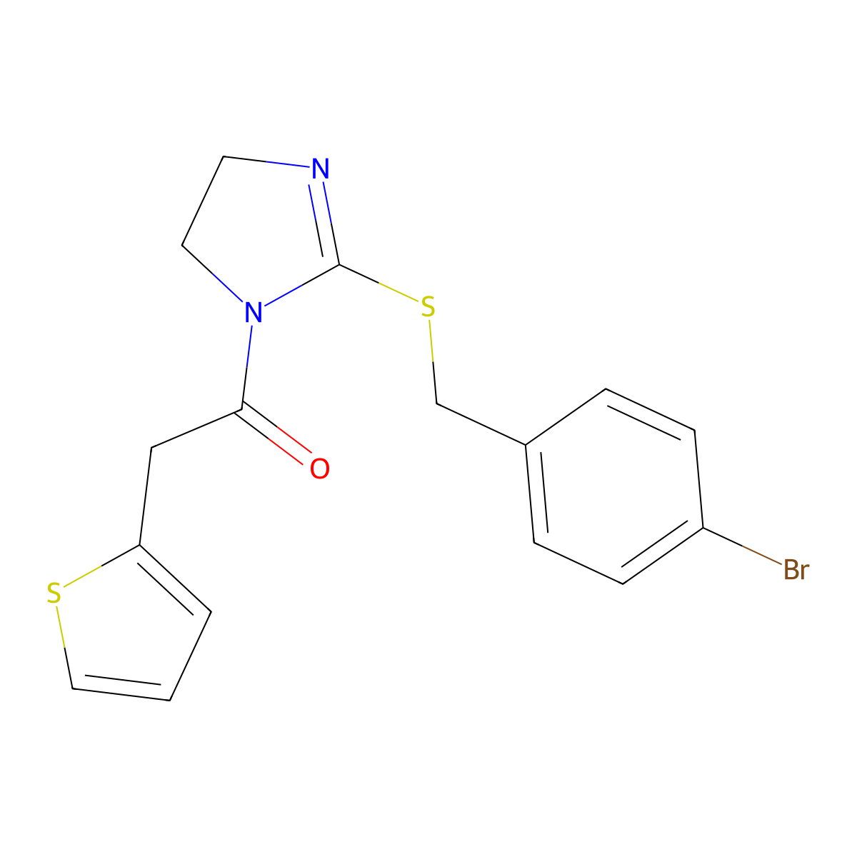 1-(2-((4-bromobenzyl)thio)-4,5-dihydro-1H-imidazol-1-yl)-2-(thiophen-2-yl)ethanone molecular structure, CAS 851800-81-2