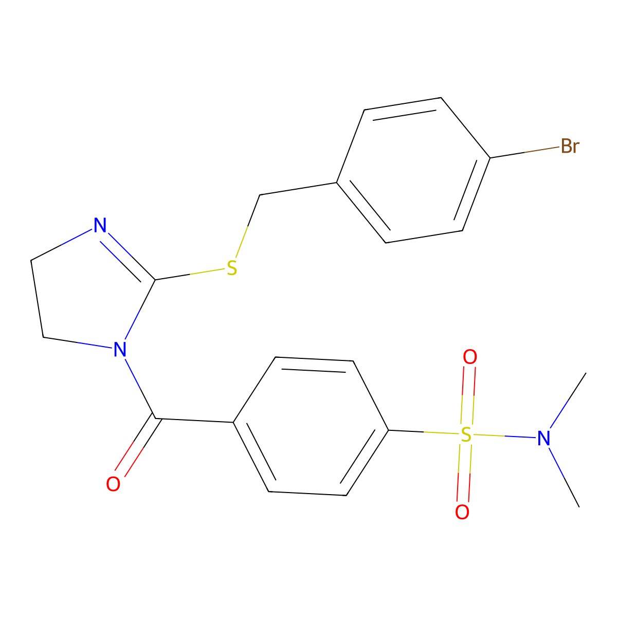 4-(2-((4-bromobenzyl)thio)-4,5-dihydro-1H-imidazole-1-carbonyl)-N,N-dimethylbenzenesulfonamide molecular structure, CAS 851800-82-3