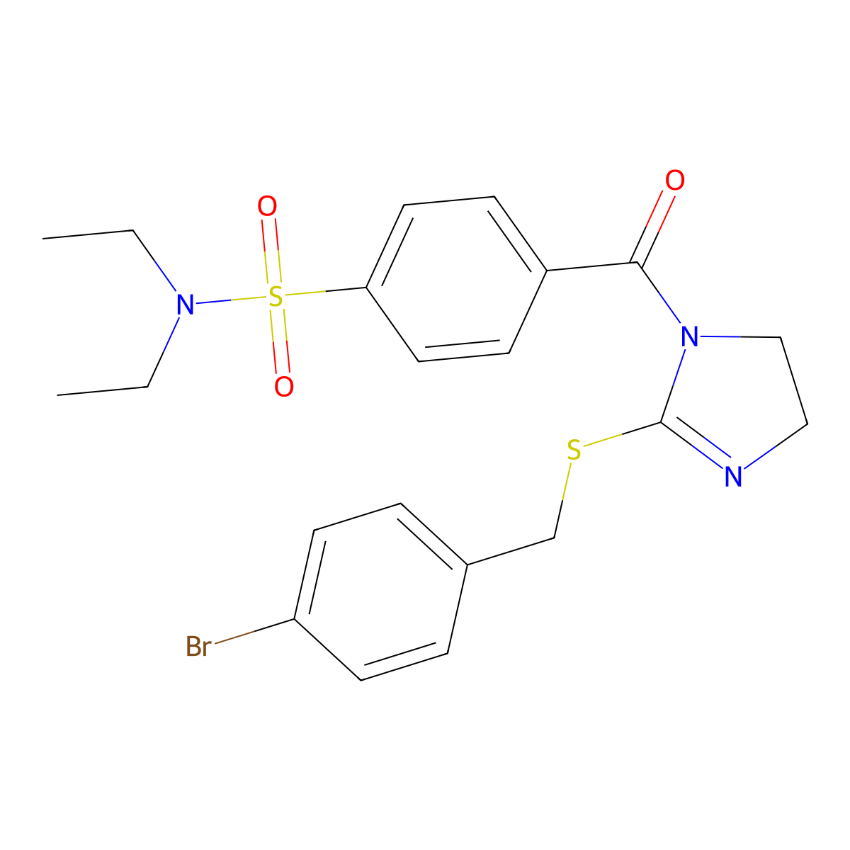 4-(2-((4-bromobenzyl)thio)-4,5-dihydro-1H-imidazole-1-carbonyl)-N,N-diethylbenzenesulfonamide molecular structure, CAS 851800-83-4