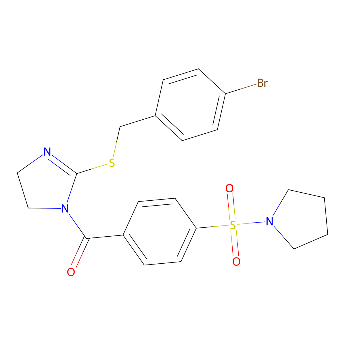 [2-[(4-Bromophenyl)methylsulfanyl]-4,5-dihydroimidazol-1-yl]-(4-pyrrolidin-1-ylsulfonylphenyl)methanone molecular structure, CAS 851800-84-5