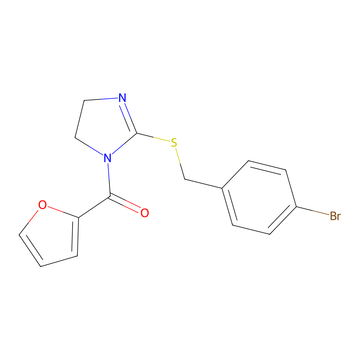 (2-((4-bromobenzyl)thio)-4,5-dihydro-1H-imidazol-1-yl)(furan-2-yl)methanone molecular structure, CAS 851800-87-8
