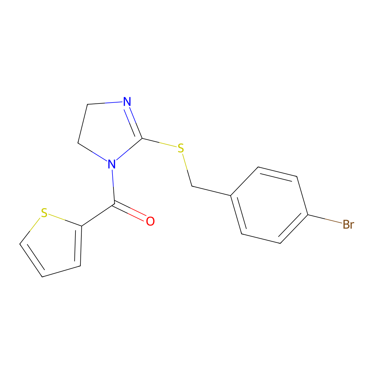 [2-[(4-Bromophenyl)methylsulfanyl]-4,5-dihydroimidazol-1-yl]-thiophen-2-ylmethanone molecular structure, CAS 851800-90-3