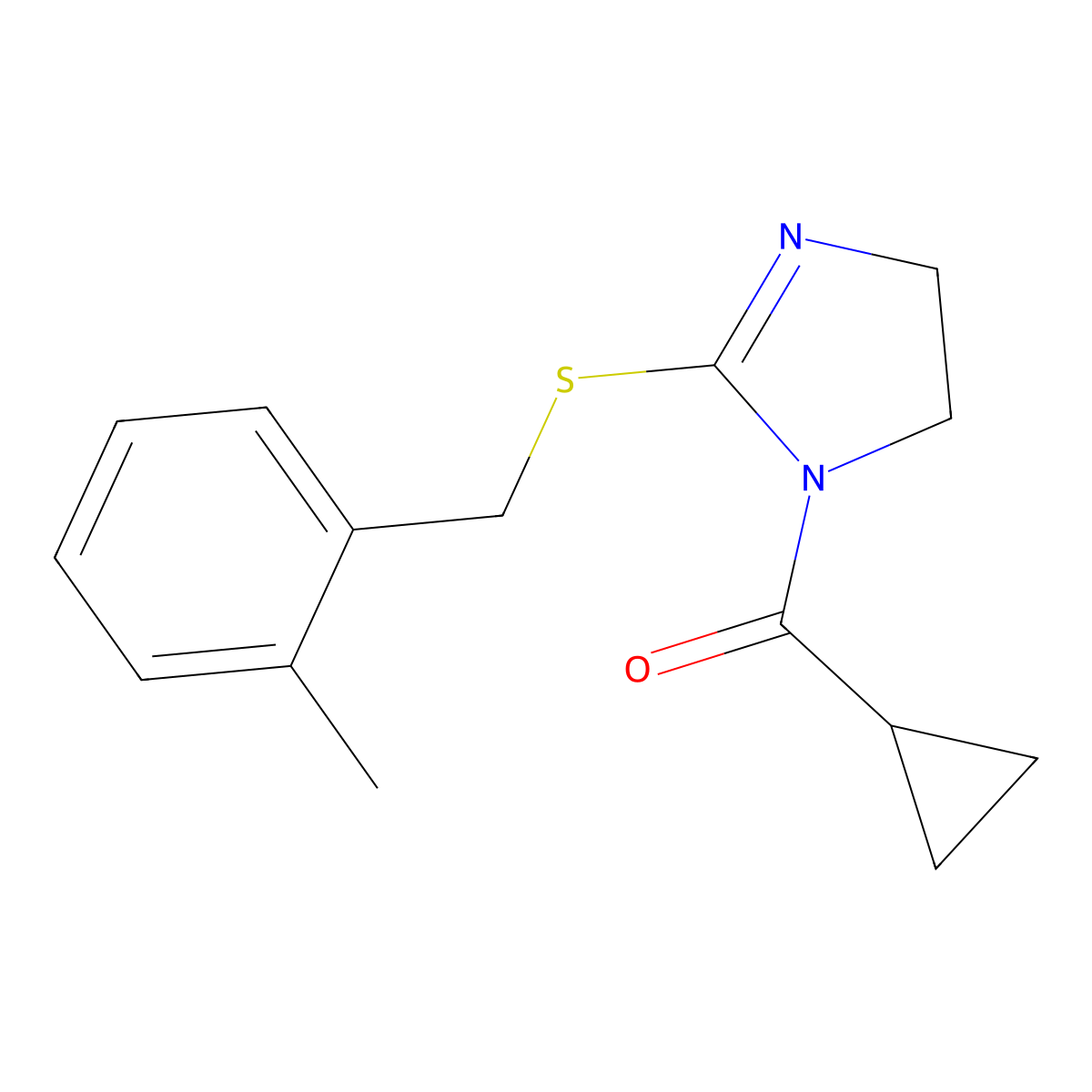 Cyclopropyl-[2-[(2-methylphenyl)methylsulfanyl]-4,5-dihydroimidazol-1-yl]methanone molecular structure, CAS 851800-94-7