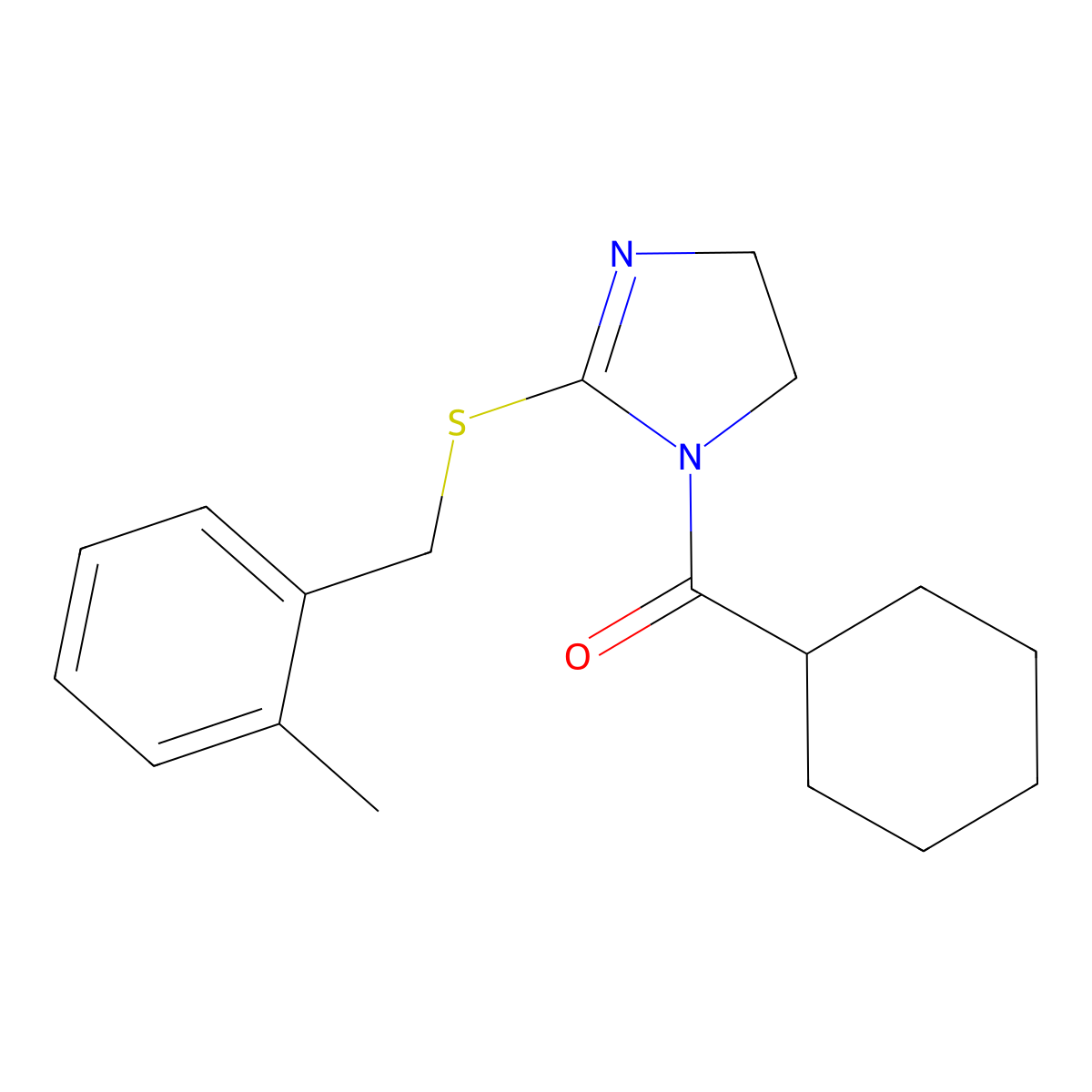 cyclohexyl(2-((2-methylbenzyl)thio)-4,5-dihydro-1H-imidazol-1-yl)methanone molecular structure, CAS 851800-95-8