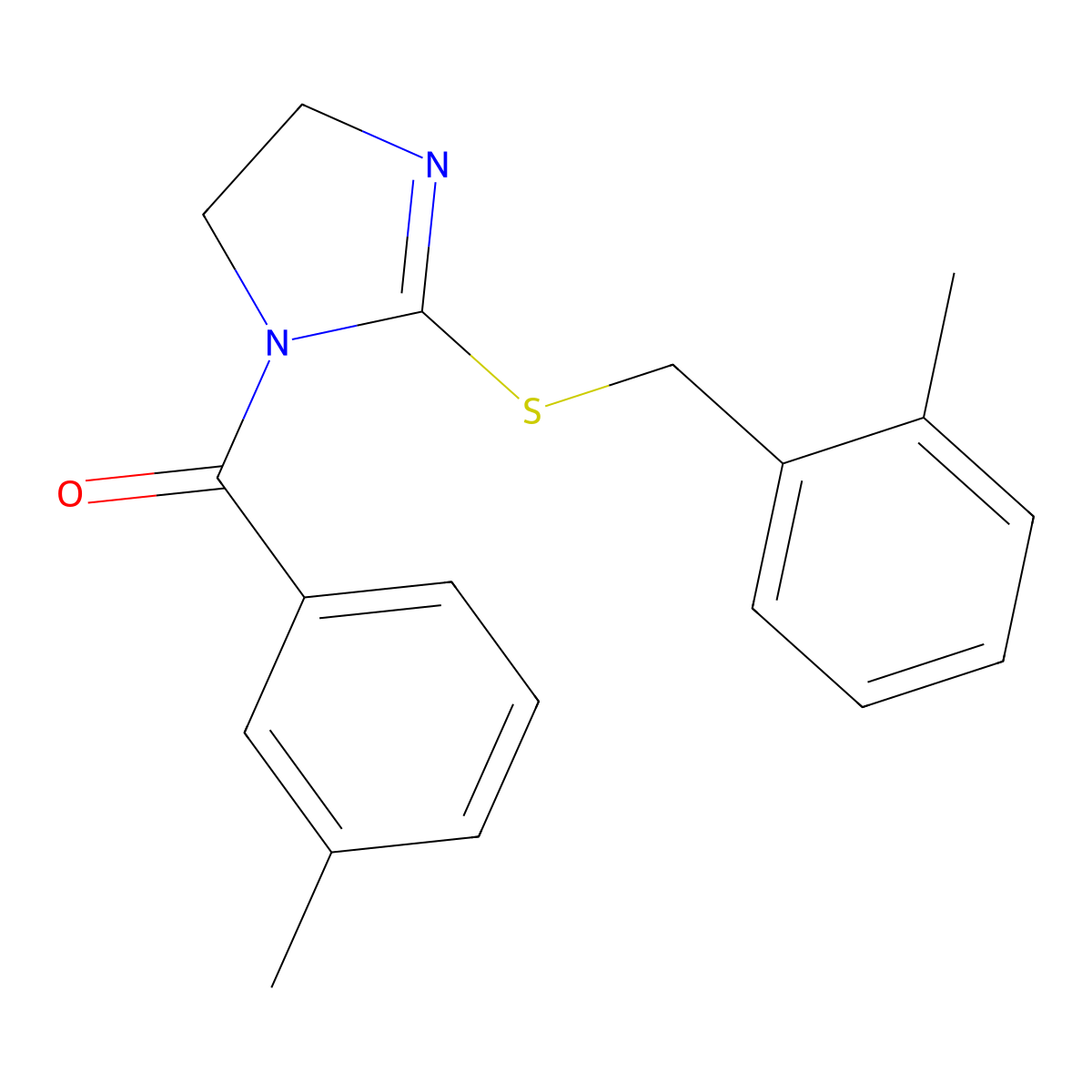 (2-((2-methylbenzyl)thio)-4,5-dihydro-1H-imidazol-1-yl)(m-tolyl)methanone molecular structure, CAS 851800-99-2