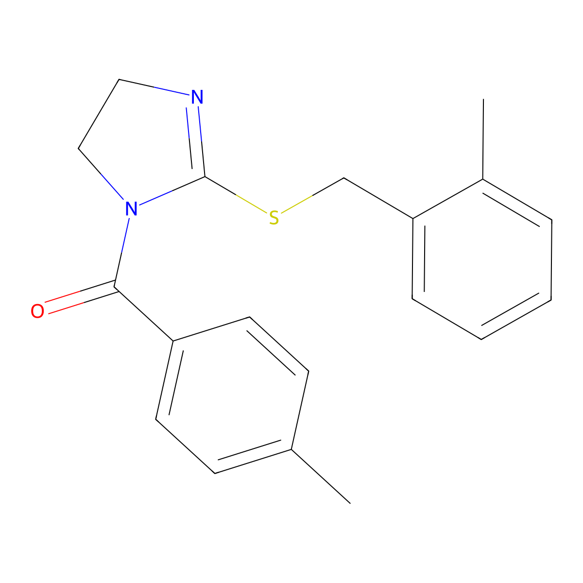 (2-((2-methylbenzyl)thio)-4,5-dihydro-1H-imidazol-1-yl)(p-tolyl)methanone molecular structure, CAS 851801-00-8