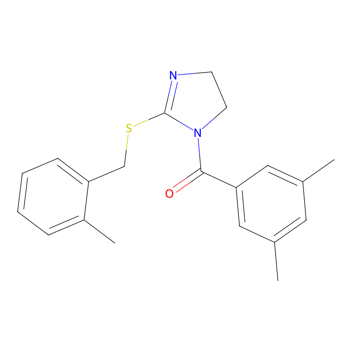 (3,5-dimethylphenyl)(2-((2-methylbenzyl)thio)-4,5-dihydro-1H-imidazol-1-yl)methanone molecular structure, CAS 851801-01-9