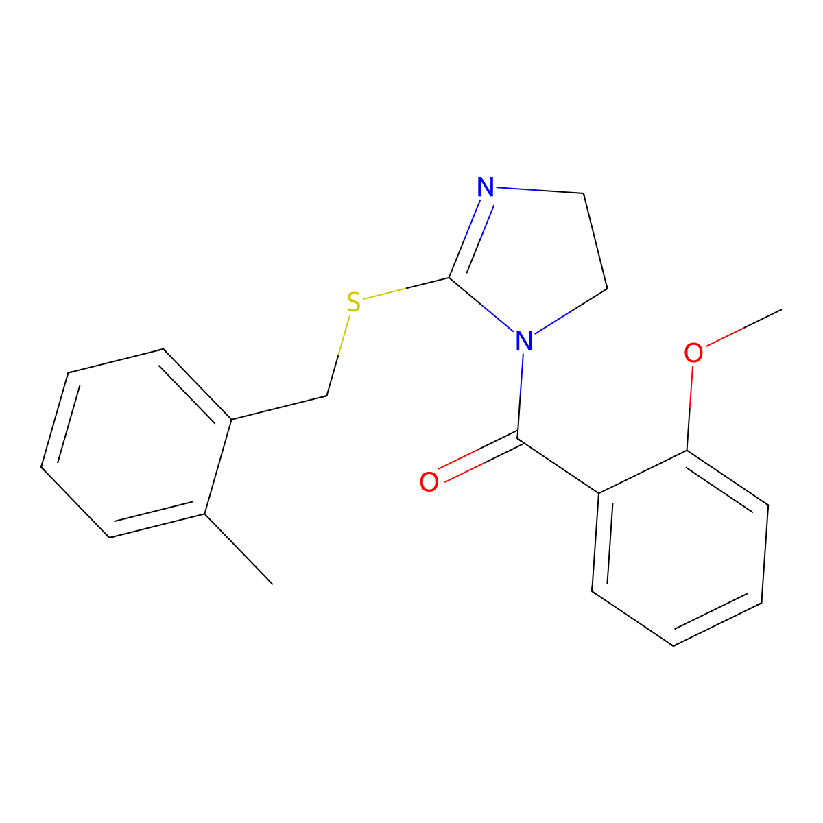 (2-methoxyphenyl)(2-((2-methylbenzyl)thio)-4,5-dihydro-1H-imidazol-1-yl)methanone molecular structure, CAS 851801-02-0