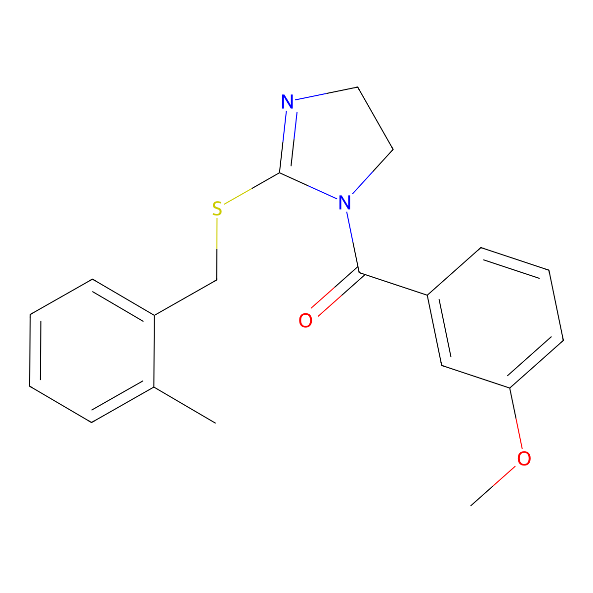 (3-methoxyphenyl)(2-((2-methylbenzyl)thio)-4,5-dihydro-1H-imidazol-1-yl)methanone molecular structure, CAS 851801-03-1
