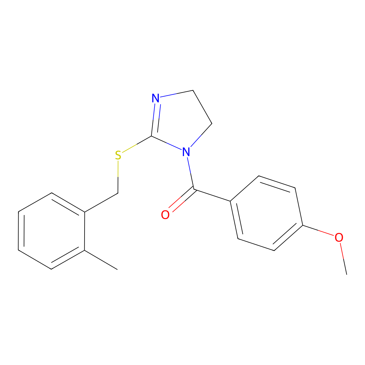 (4-methoxyphenyl)(2-((2-methylbenzyl)thio)-4,5-dihydro-1H-imidazol-1-yl)methanone molecular structure, CAS 851801-04-2