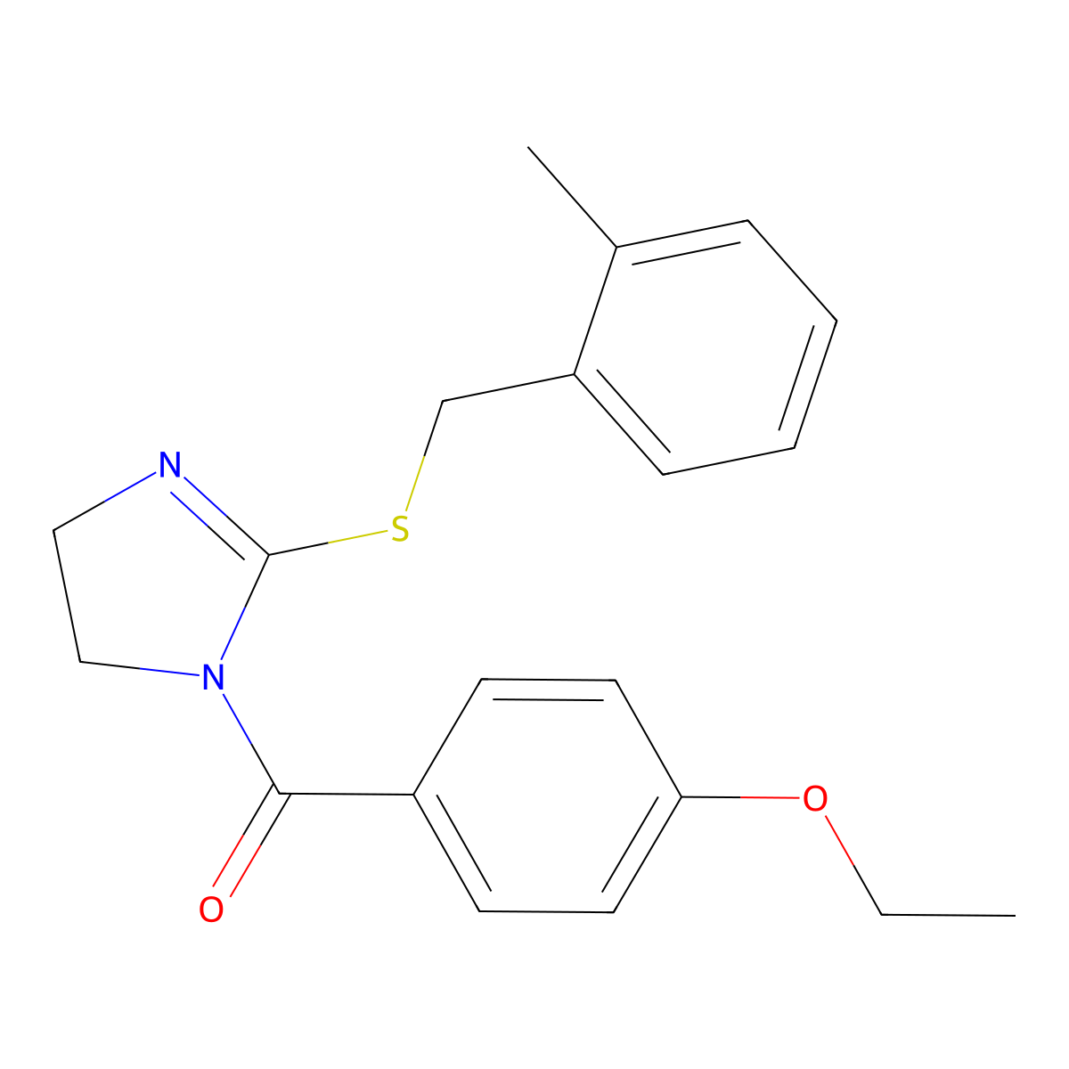 (4-ethoxyphenyl)(2-((2-methylbenzyl)thio)-4,5-dihydro-1H-imidazol-1-yl)methanone molecular structure, CAS 851801-06-4