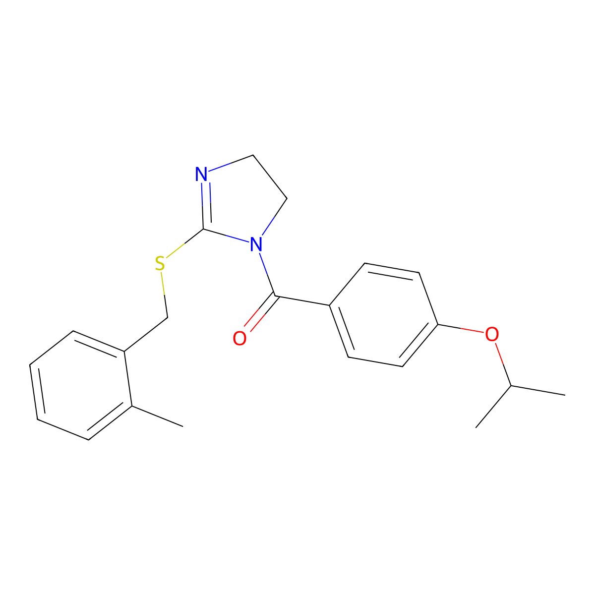(4-isopropoxyphenyl)(2-((2-methylbenzyl)thio)-4,5-dihydro-1H-imidazol-1-yl)methanone molecular structure, CAS 851801-07-5